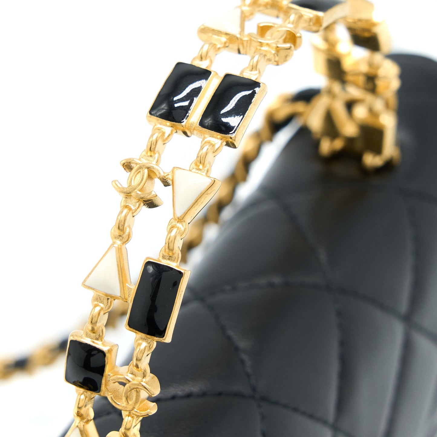 Chanel 22B Flap Bag With Enamel Top Handle Lambskin Black
