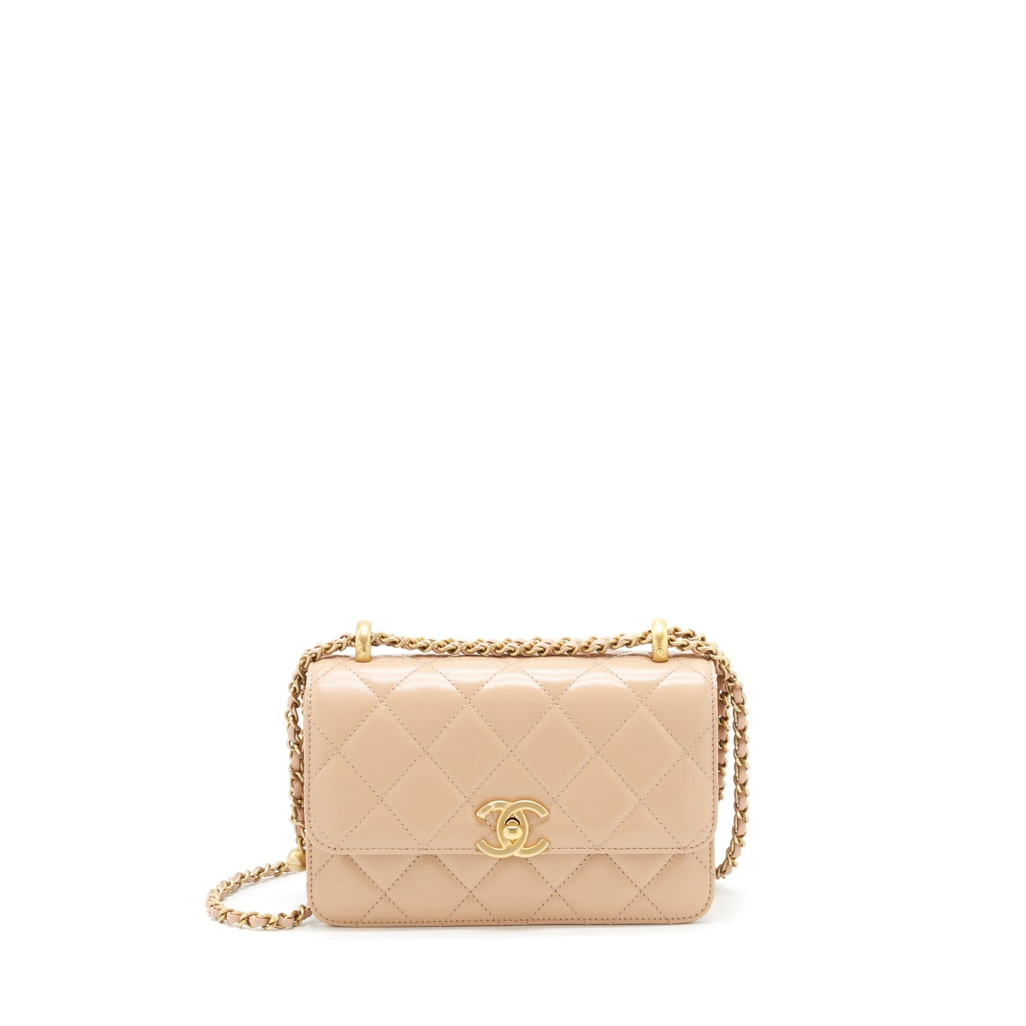 Chanel 21A Small Gold Crush Flap Bag Calfskin Beige