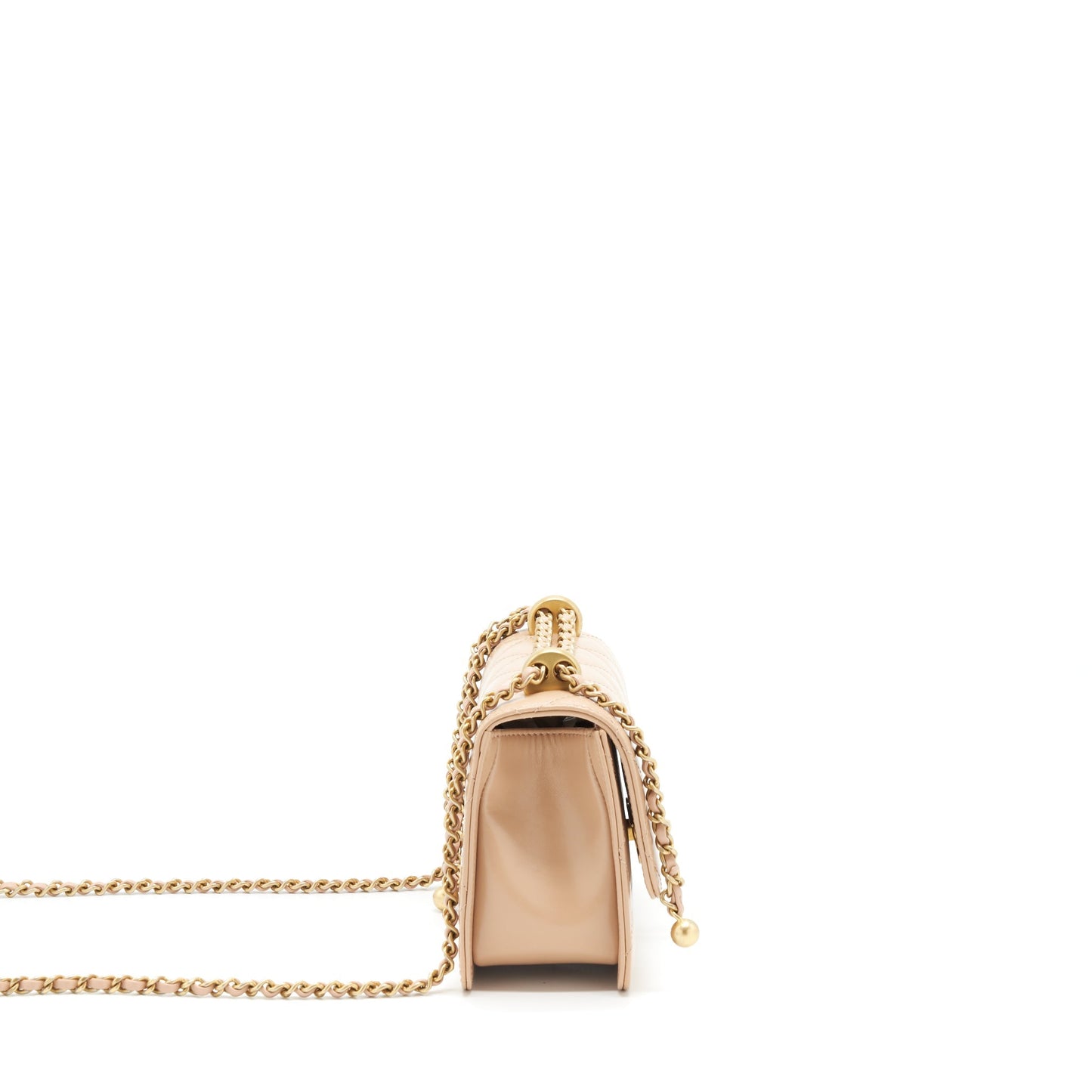 Chanel 21A Small Gold Crush Flap Bag Calfskin Beige
