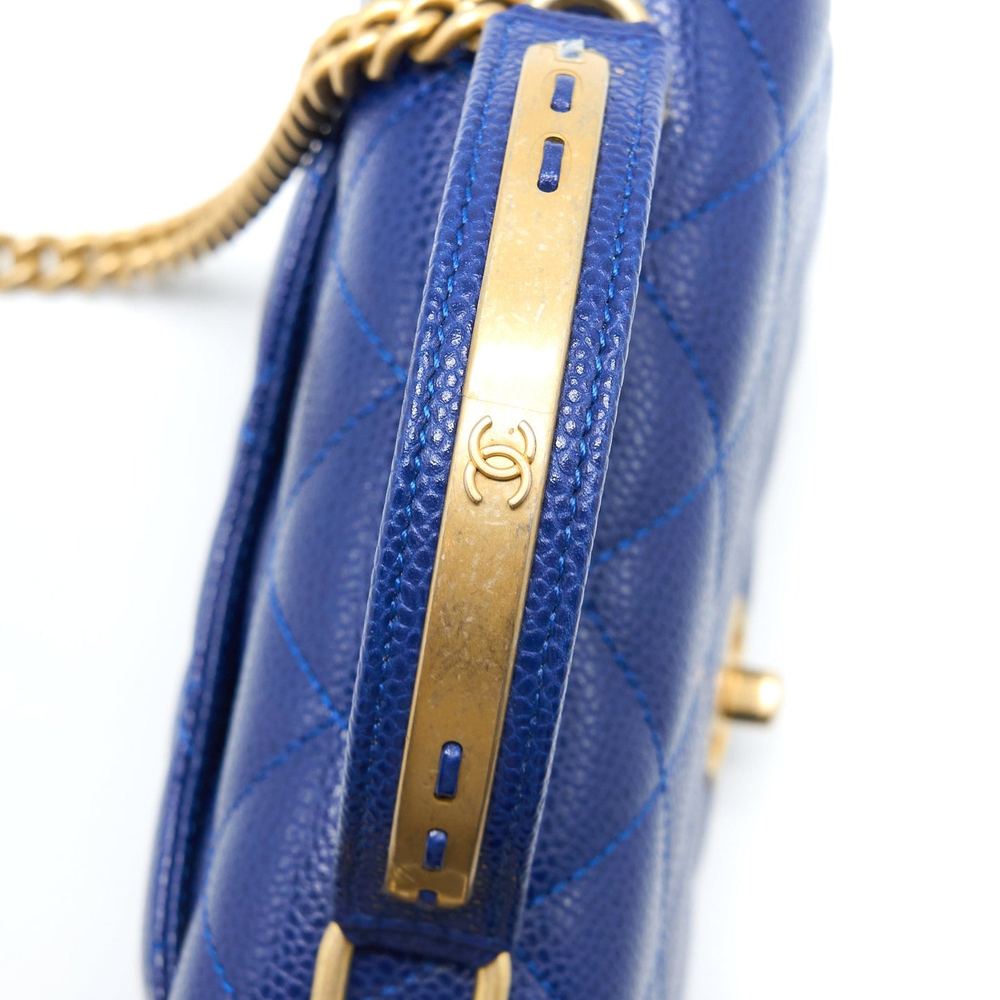 Chanel Top Handle Quilted Flap Bag Caviar Blue