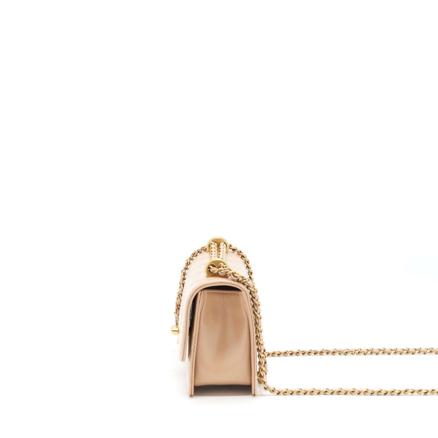 Chanel 21A Small Gold Crush Flap Bag Calfskin Beige
