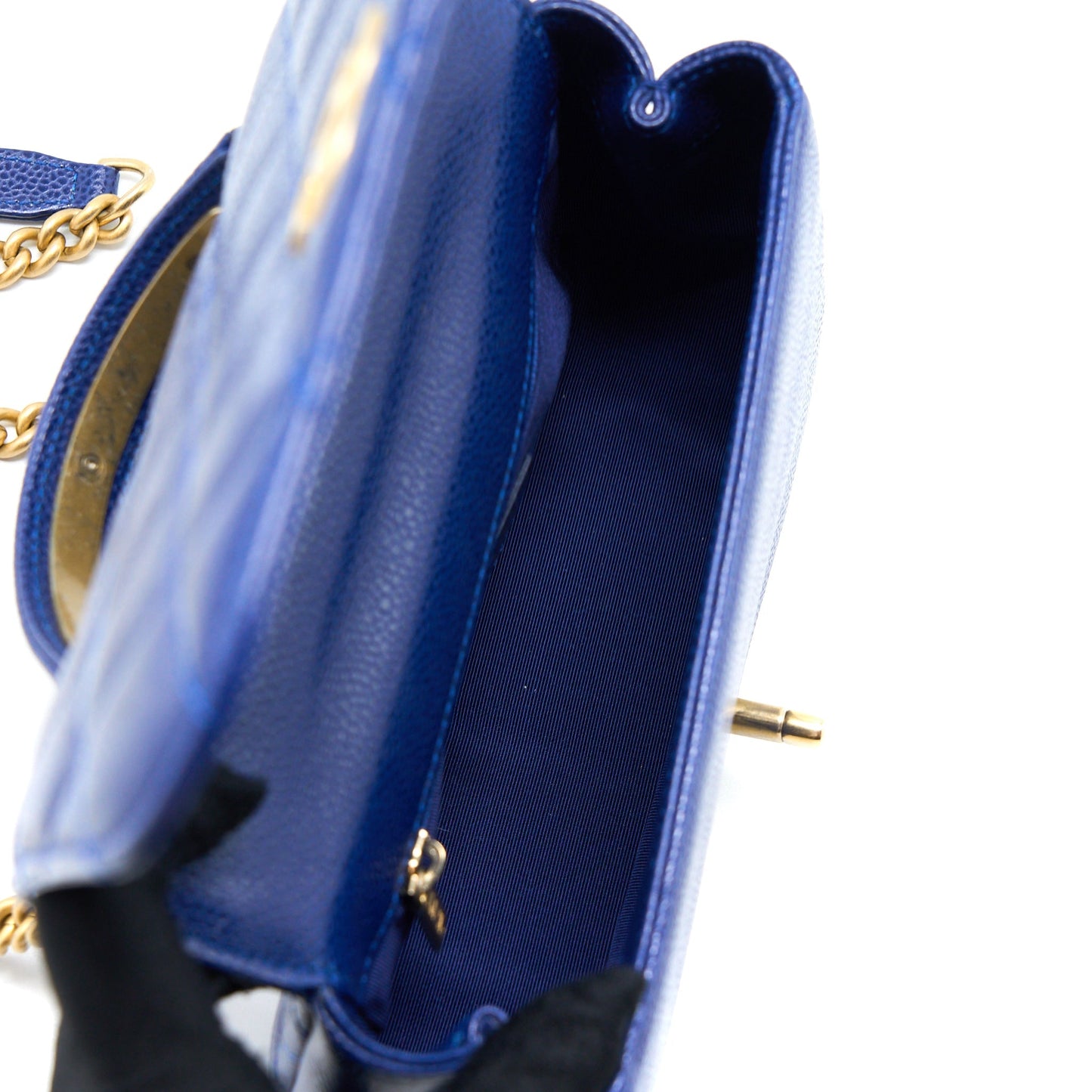 Chanel Top Handle Quilted Flap Bag Caviar Blue