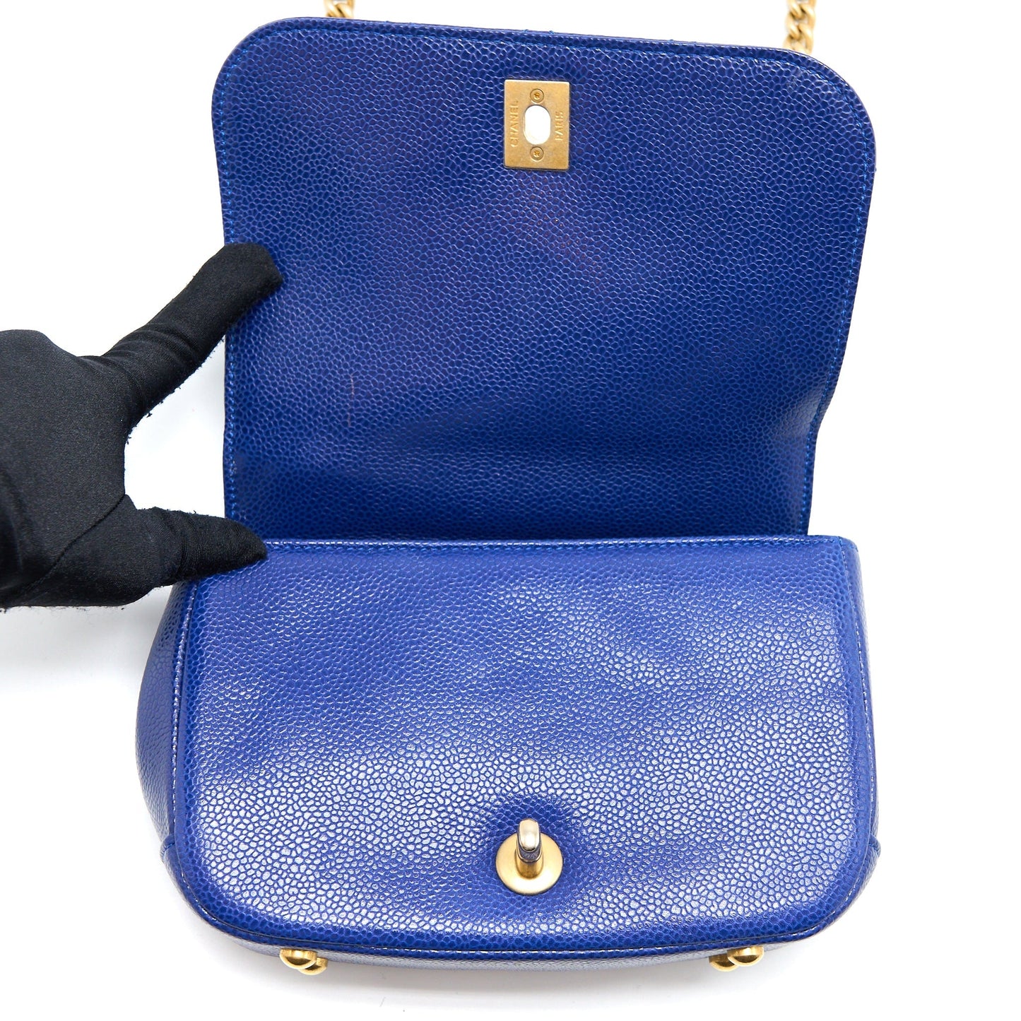 Chanel Top Handle Quilted Flap Bag Caviar Blue
