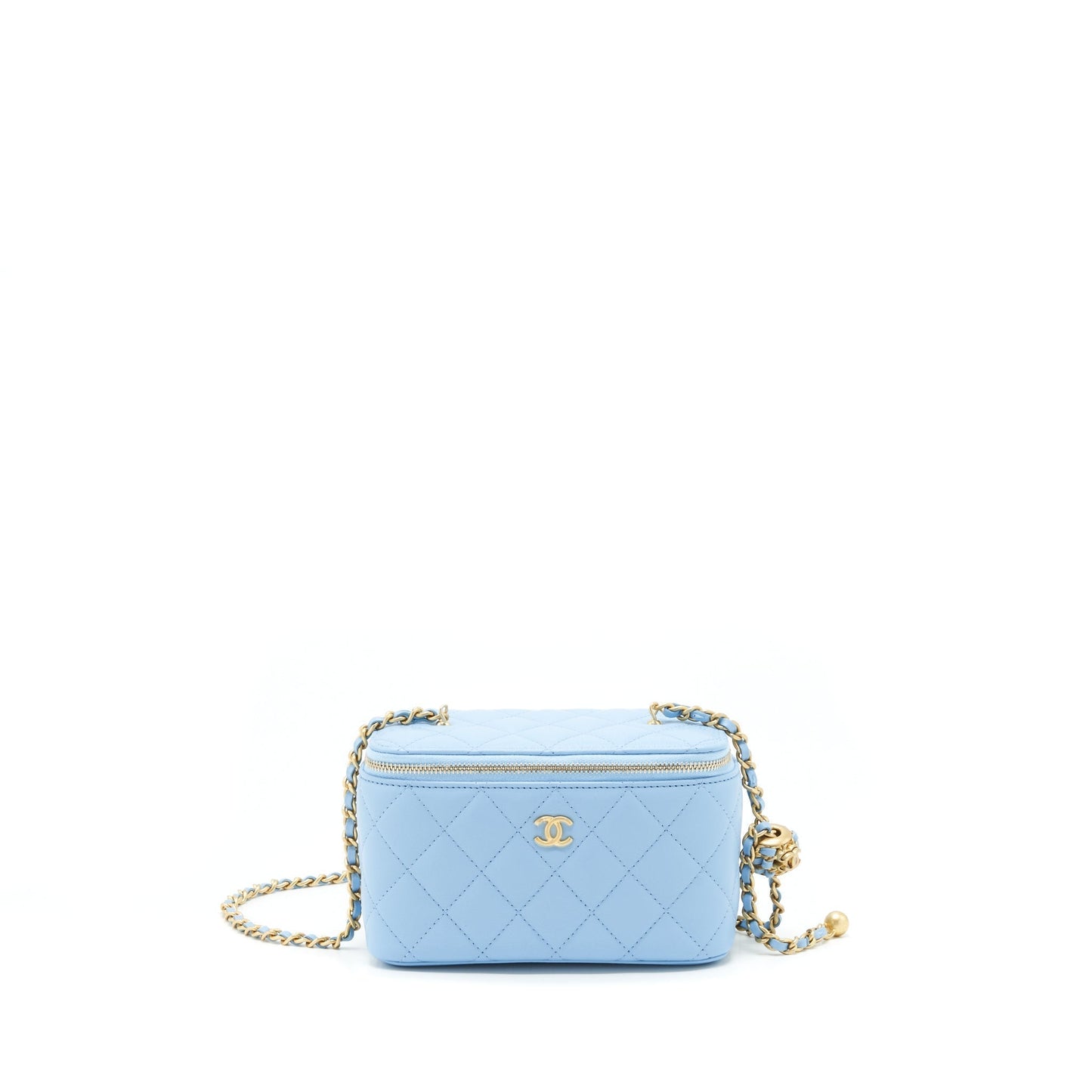 Chanel 22S Pearl Crush Long Vanity With Chain Lambskin Blue
