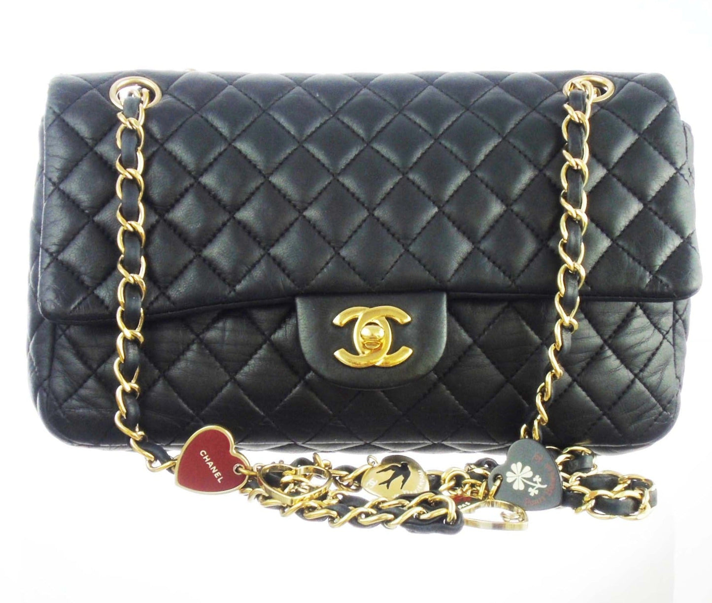 Chanel classic black flap Bag 'valentine charms'
