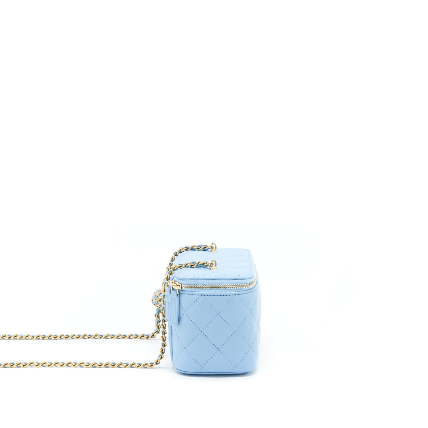 Chanel 22S Pearl Crush Long Vanity With Chain Lambskin Blue