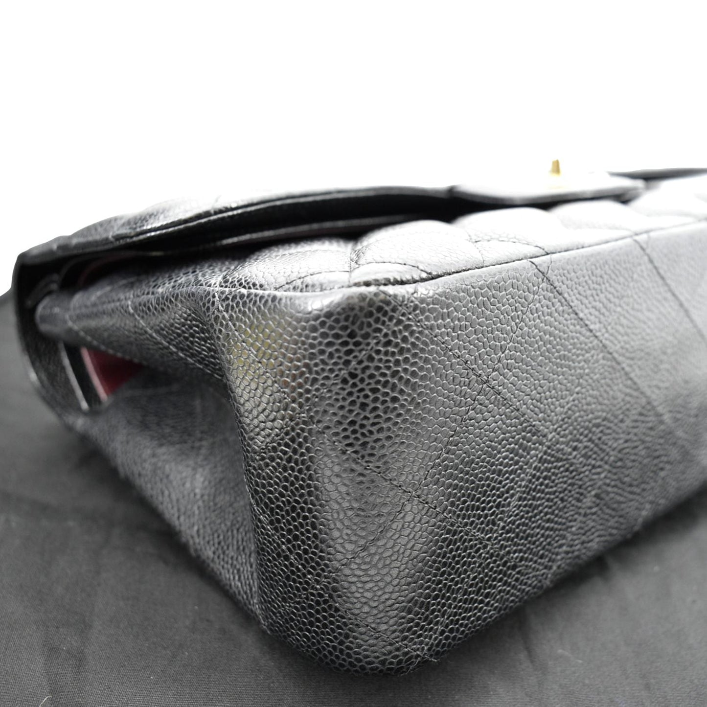 CHANEL Classic Jumbo Double Flap Quilted Caviar Leather Shoulder Bag Black