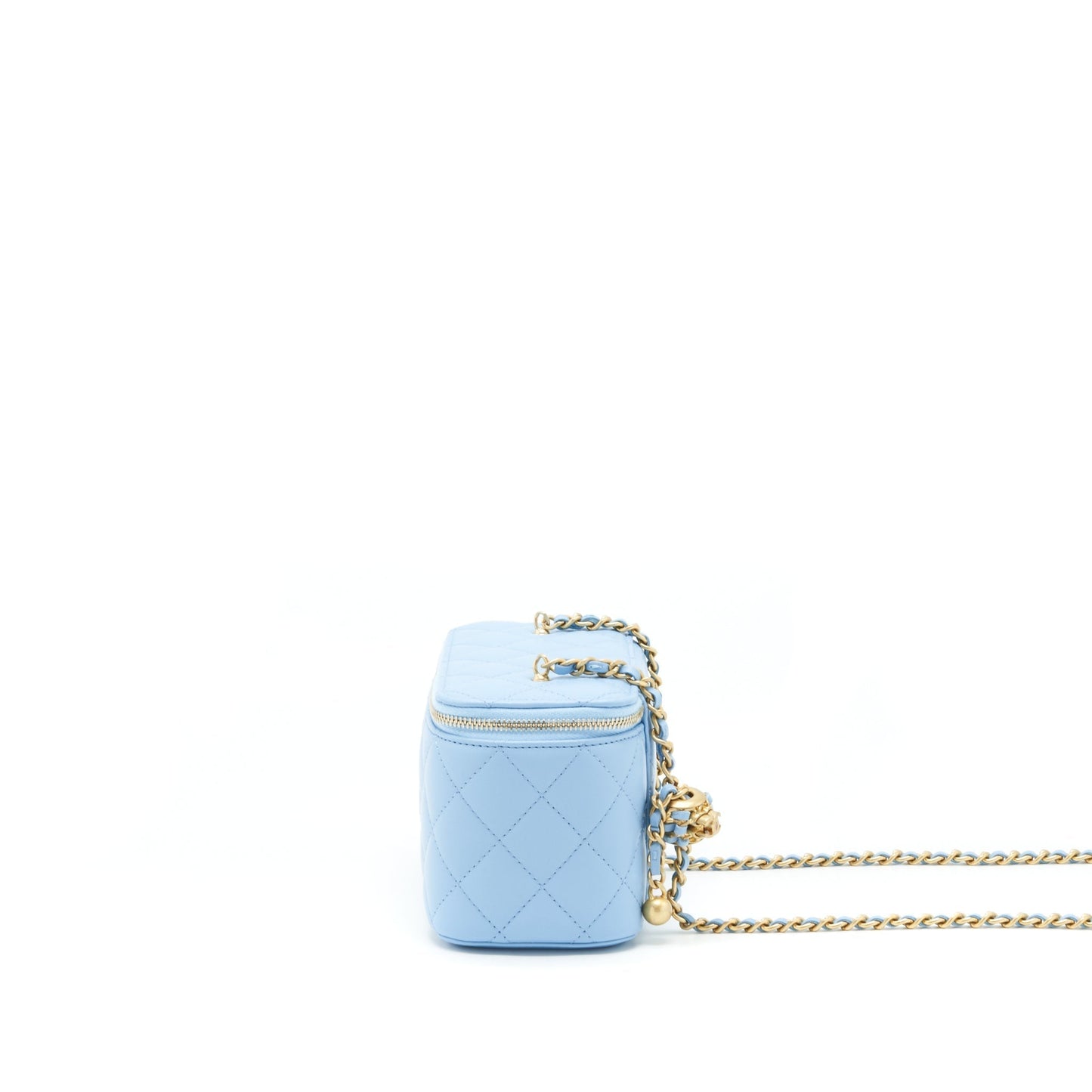 Chanel 22S Pearl Crush Long Vanity With Chain Lambskin Blue
