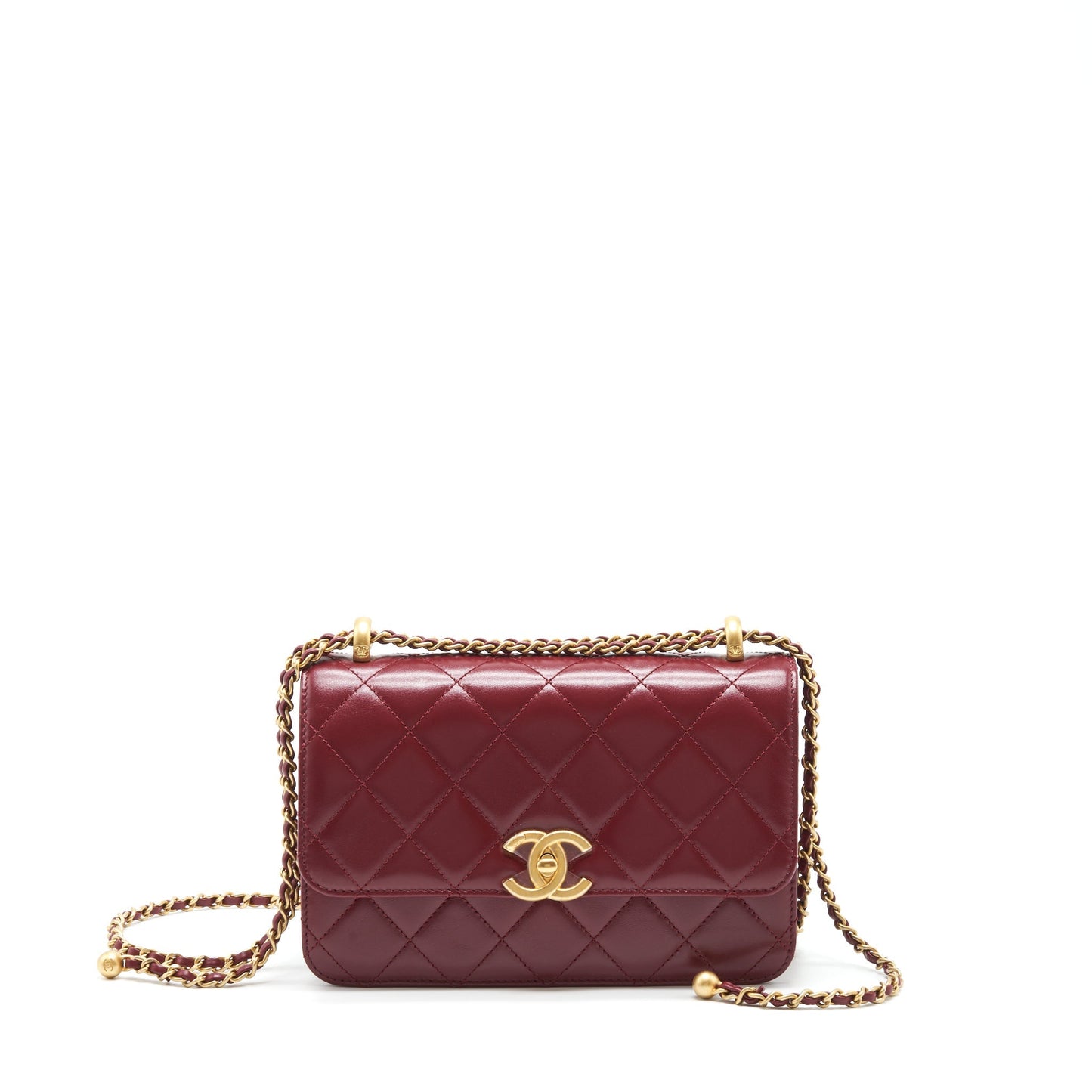 Chanel 21A Medium Gold Crush Flap Bag Calfskin NC635 Burgundy