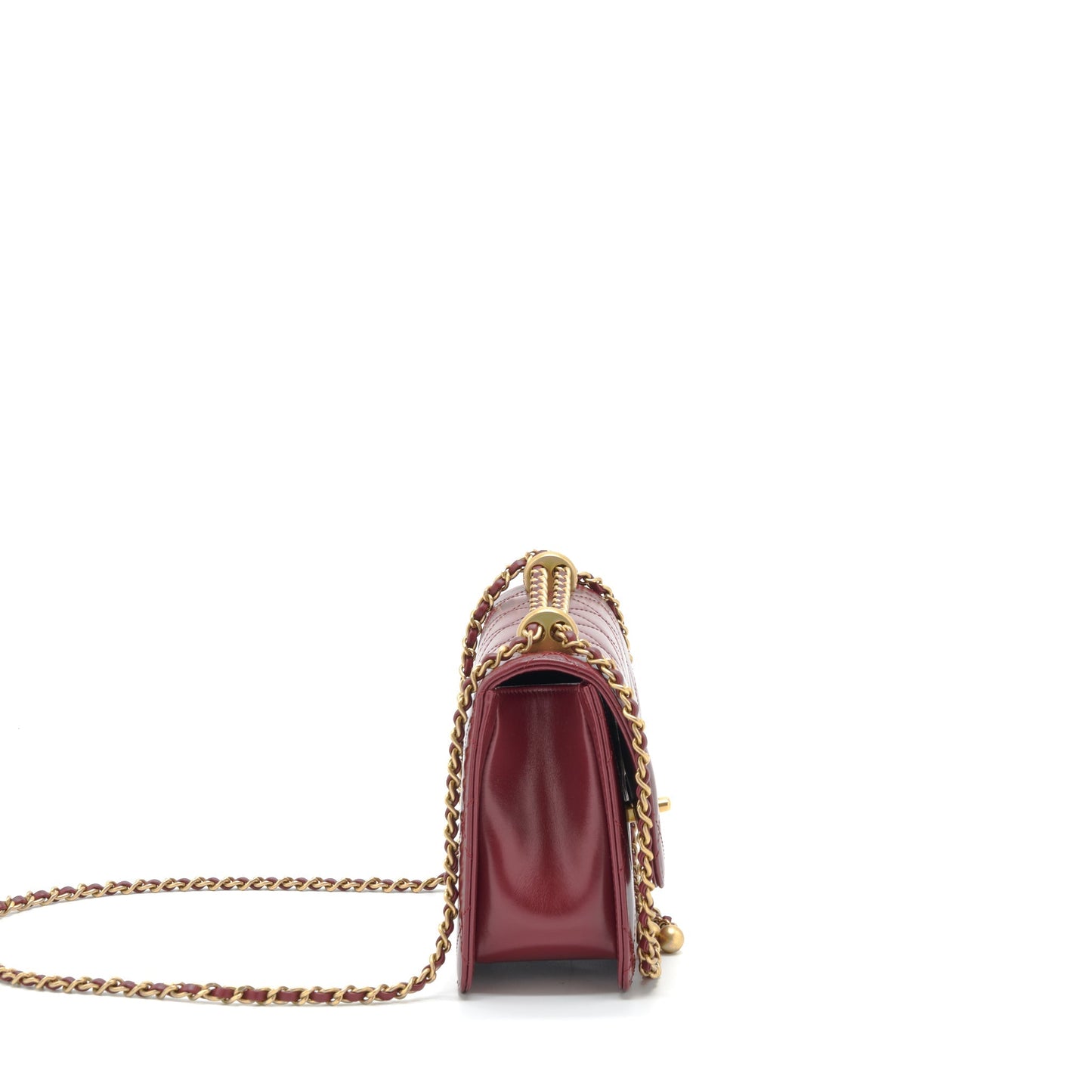 Chanel 21A Medium Gold Crush Flap Bag Calfskin NC635 Burgundy