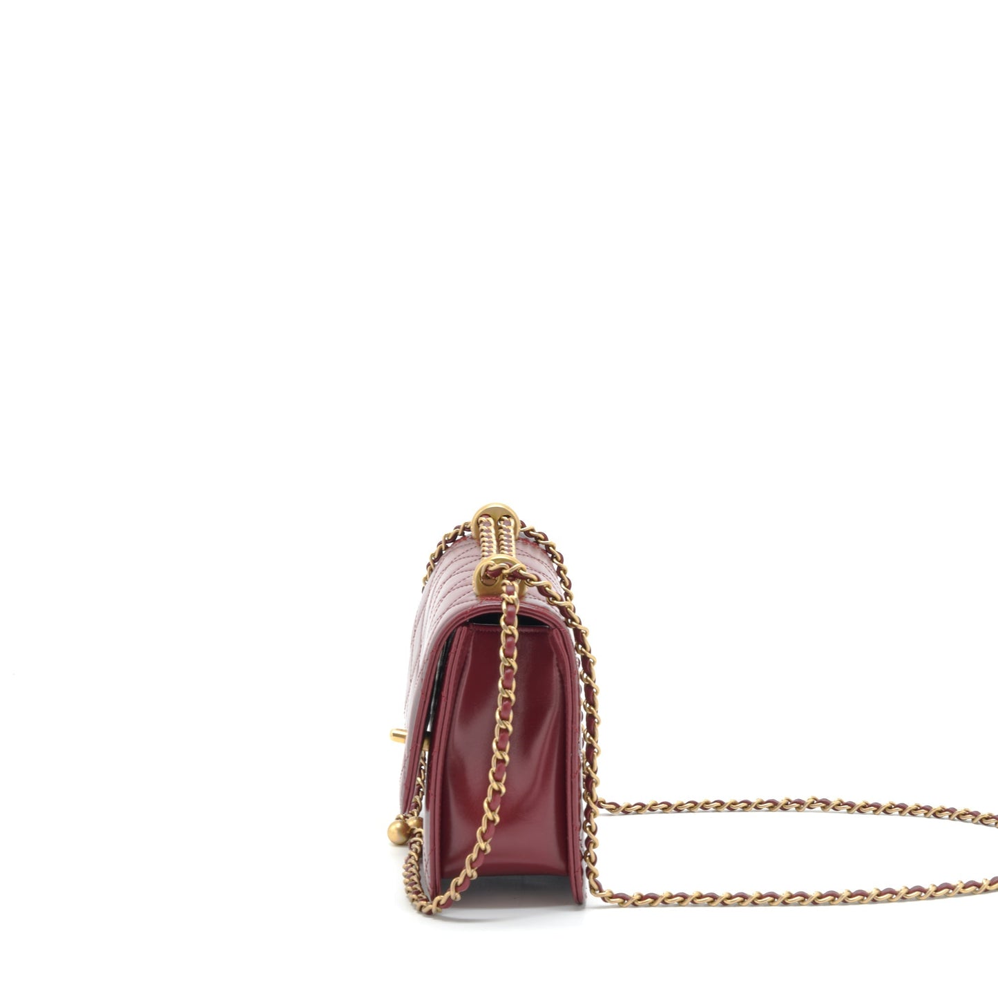 Chanel 21A Medium Gold Crush Flap Bag Calfskin NC635 Burgundy