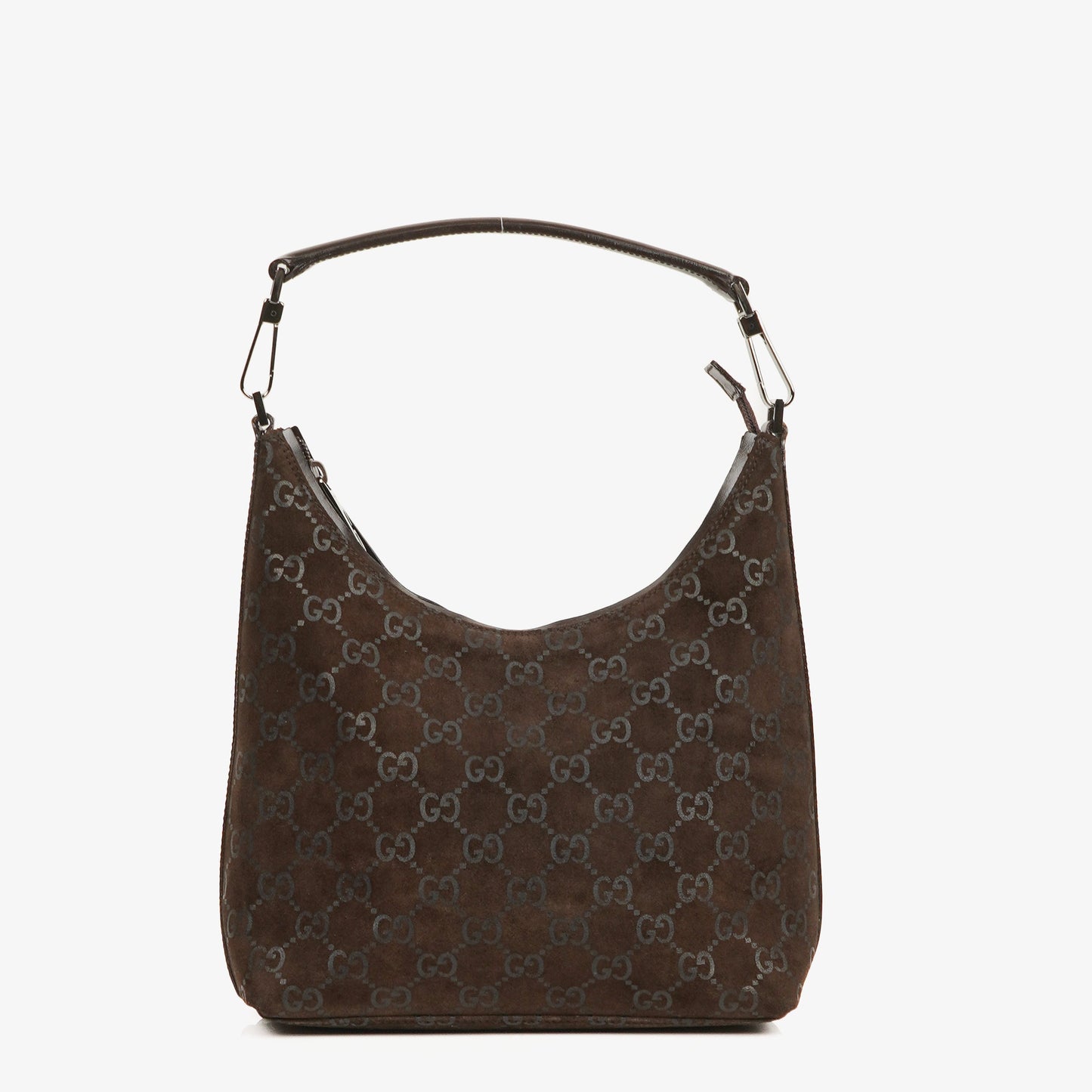 Gucci GG Monogram Brown Suede Hobo Bag