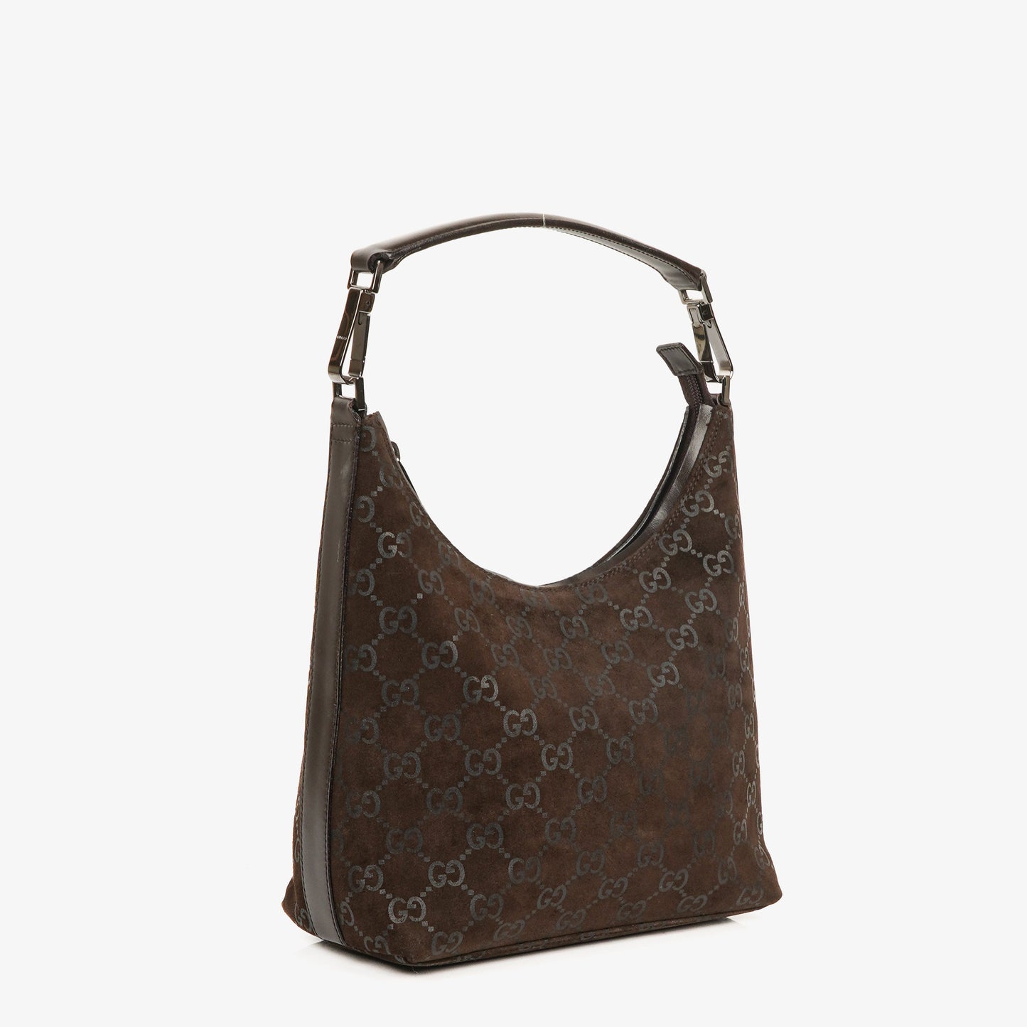 Gucci GG Monogram Brown Suede Hobo Bag