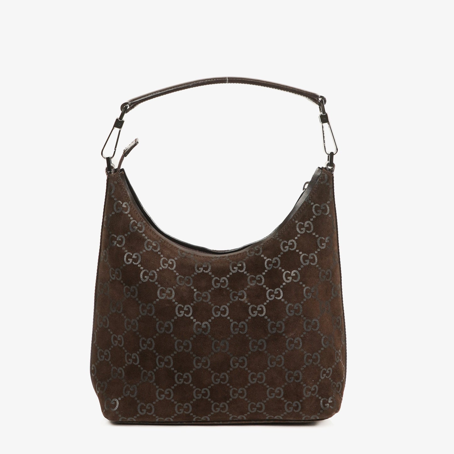 Gucci GG Monogram Brown Suede Hobo Bag
