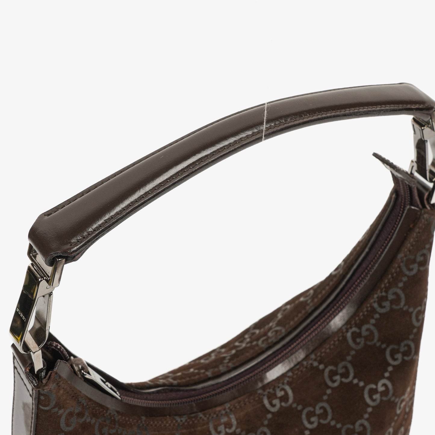 Gucci GG Monogram Brown Suede Hobo Bag