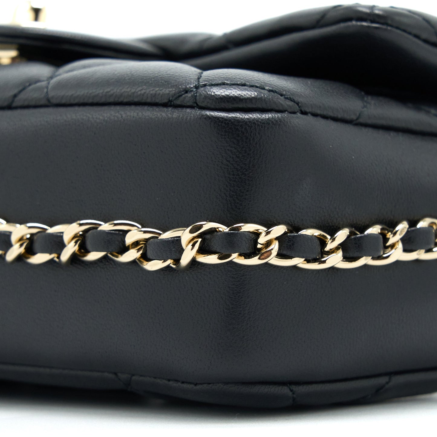 Chanel Pearl Chain Flap Bag Quilted Lambskin Black L