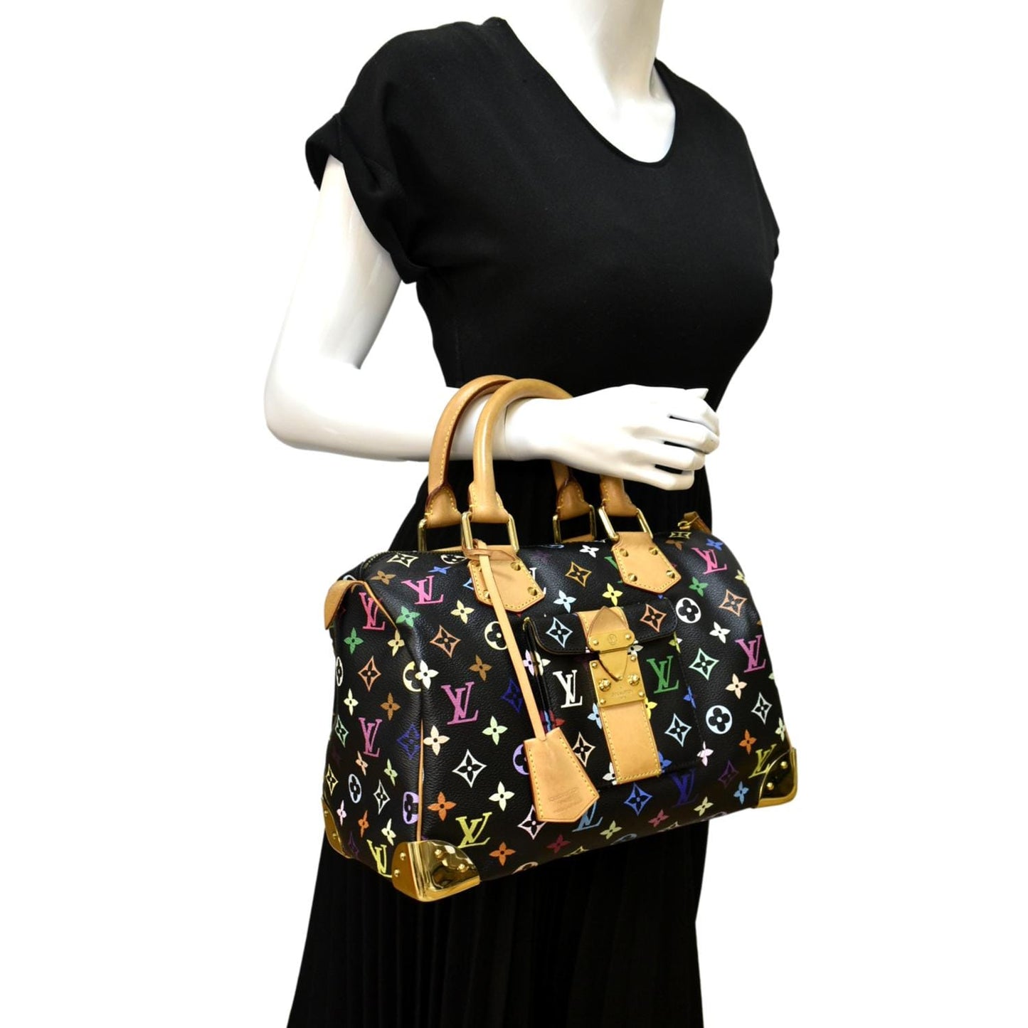 LOUIS VUITTON  30 Multicolor Monogram Canvas Satchel Bag Black