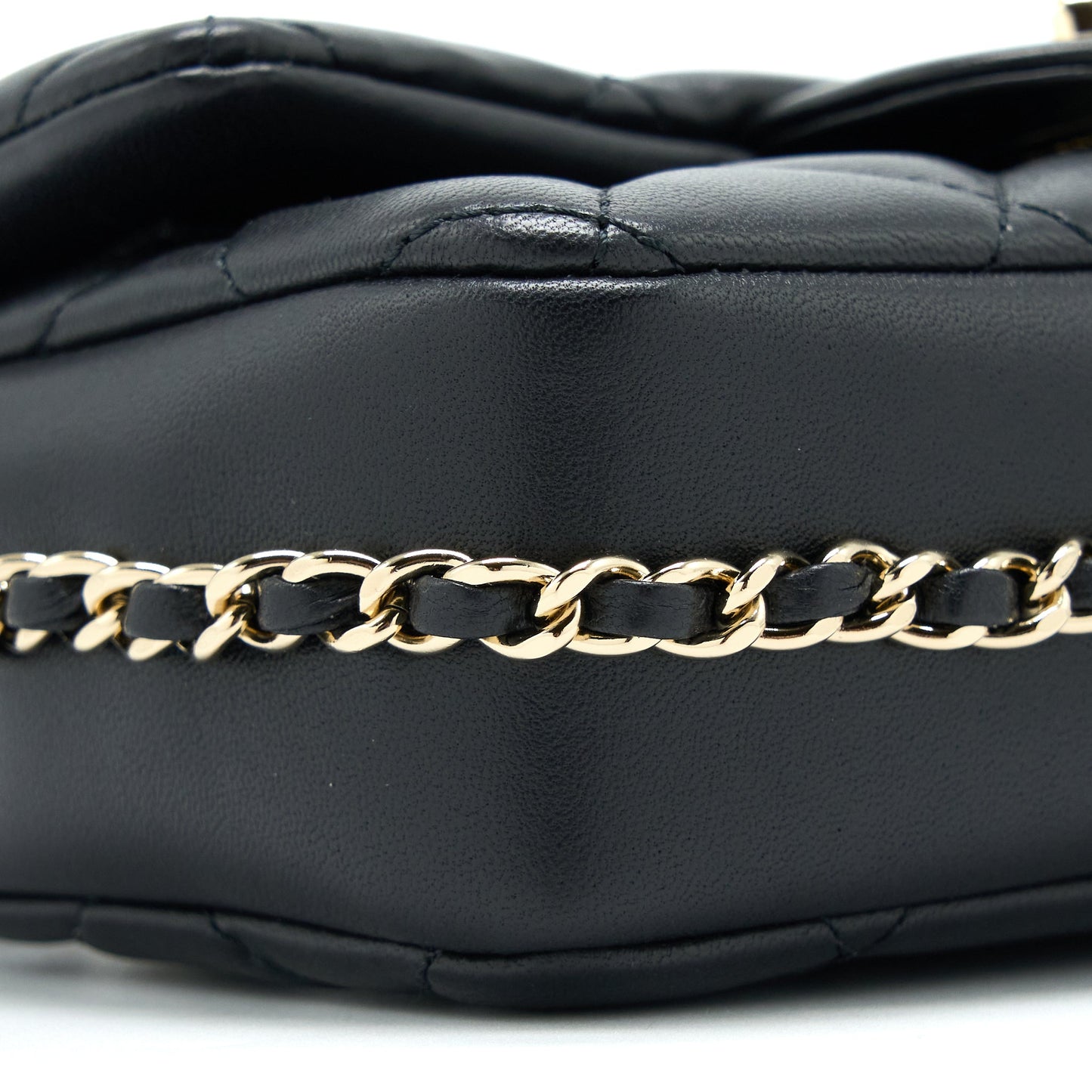 Chanel Pearl Chain Flap Bag Quilted Lambskin Black L