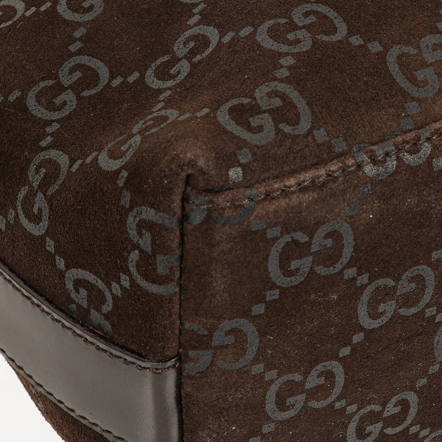 Gucci GG Monogram Brown Suede Hobo Bag