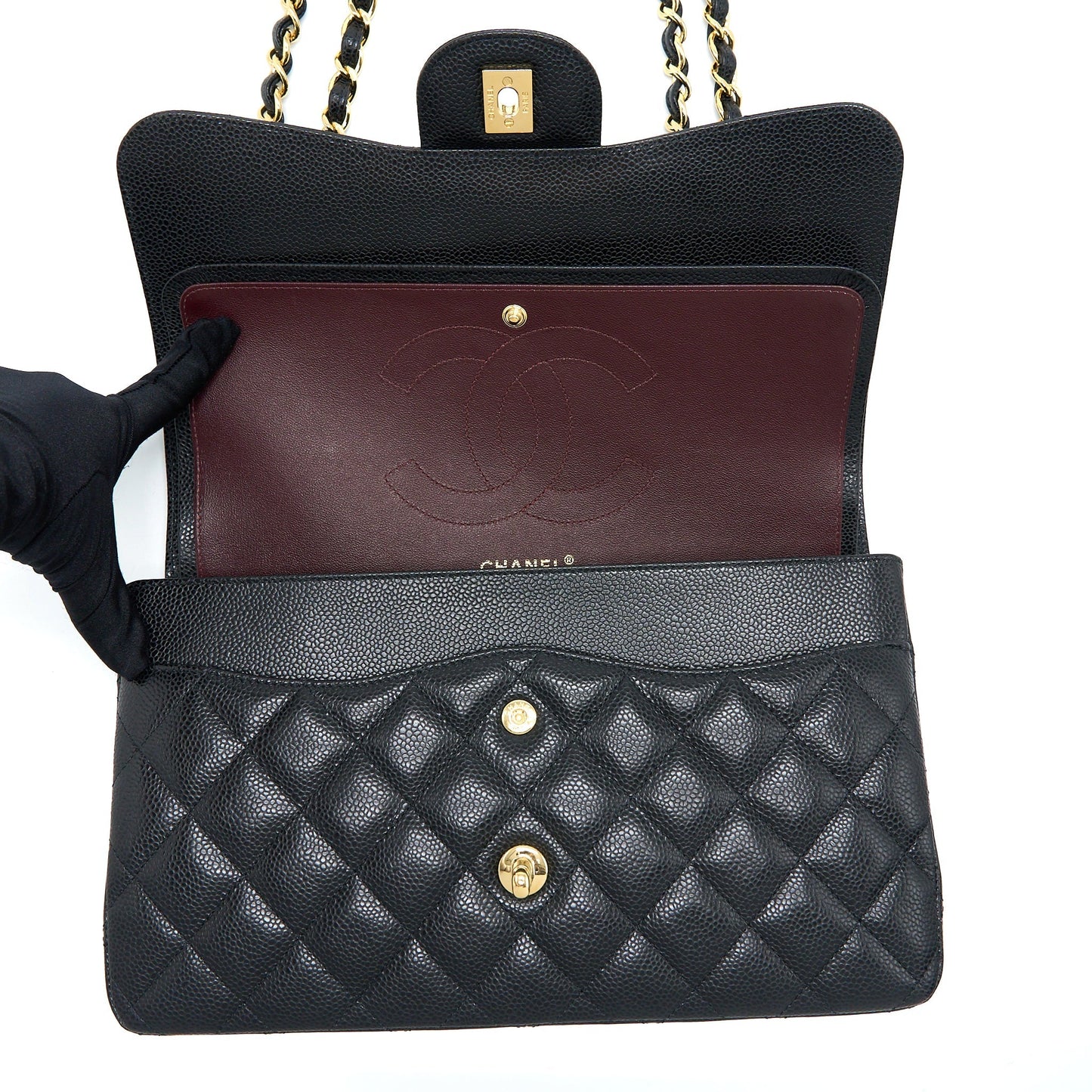 Chanel Classic Jumbo Double Flap Caviar Black  (Microchip)