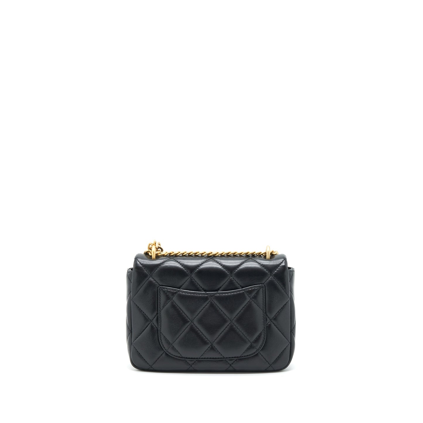Chanel 22P Mini Square Flap Bag Lambskin Black Gold/Black Hardware