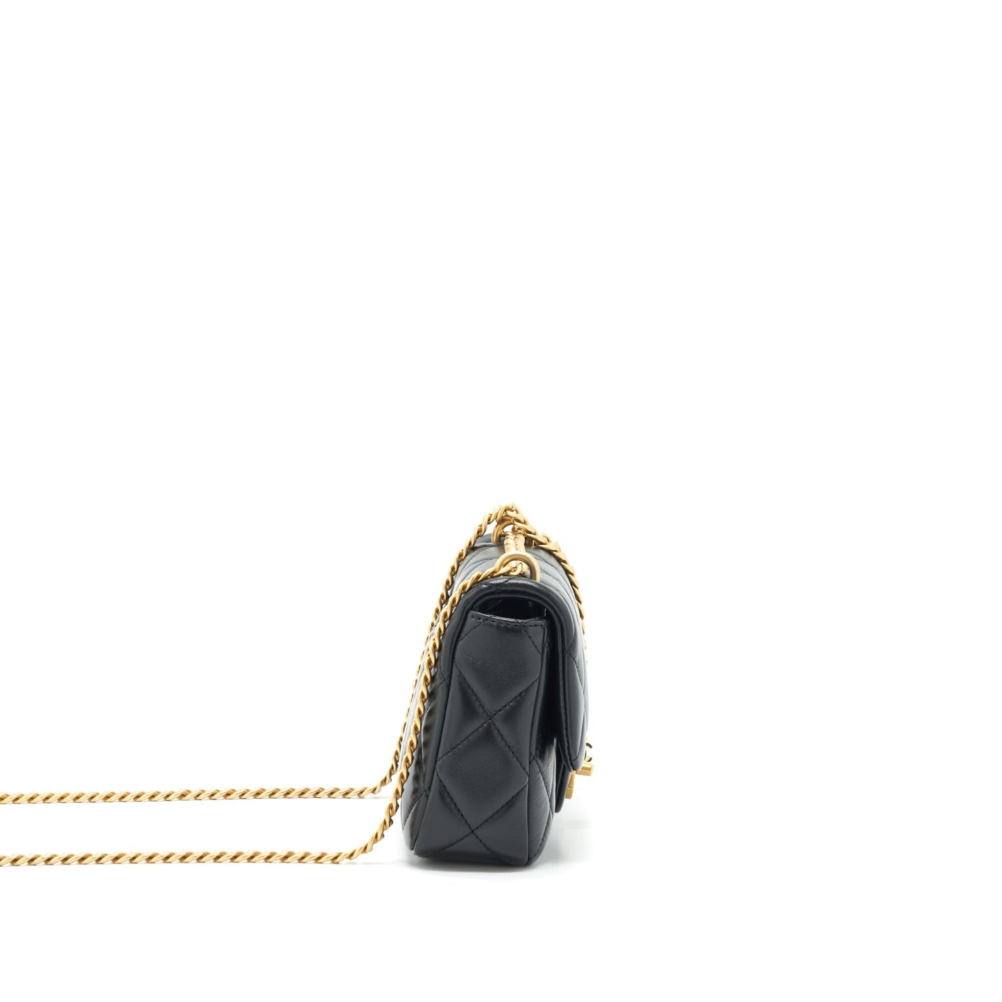 Chanel 22P Mini Square Flap Bag Lambskin Black Gold/Black Hardware