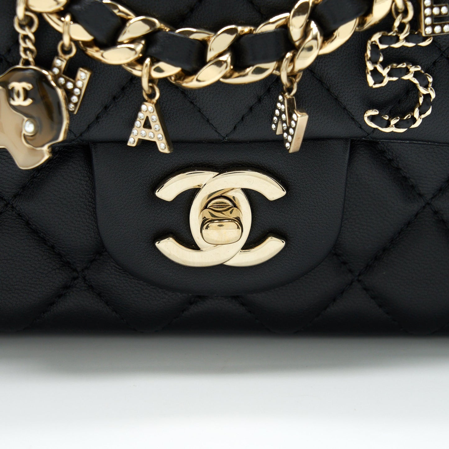 Chanel Mini Rectangular Flap Bag With Bag Charms Giant Chains Lambskin Black