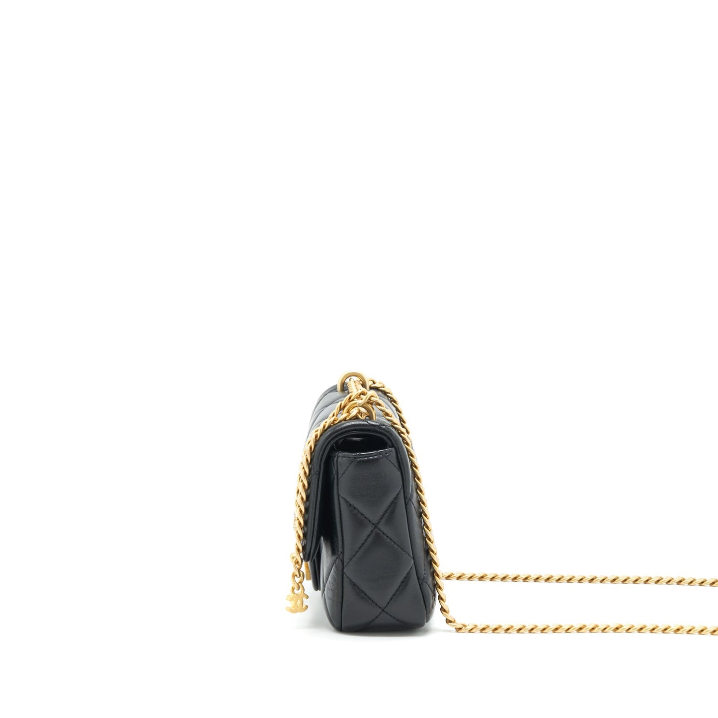 Chanel 22P Mini Square Flap Bag Lambskin Black Gold/Black Hardware