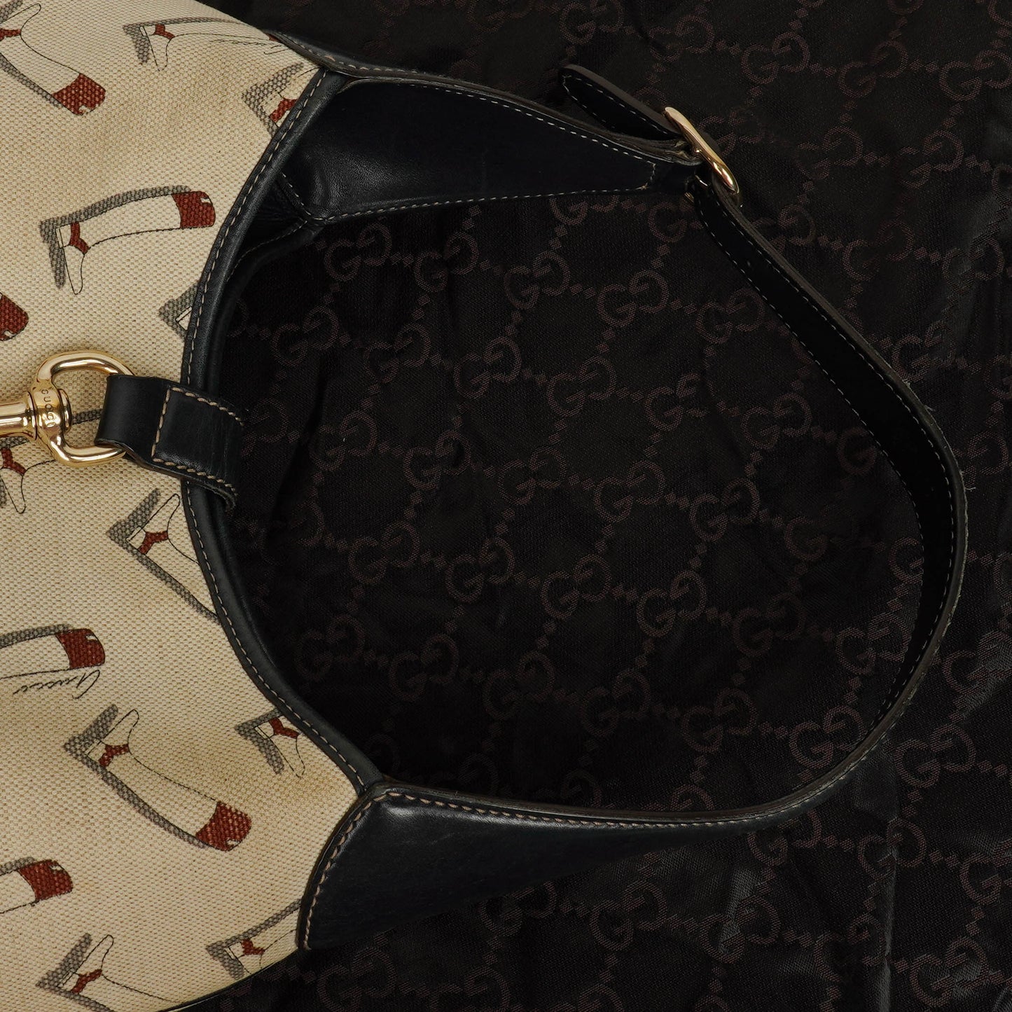Gucci Canvas Boot Print Medium Jackie Hobo Bag