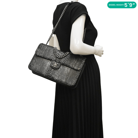 CHANEL Perfect Edge Large Flap Snakeskin Shoulder Bag Black