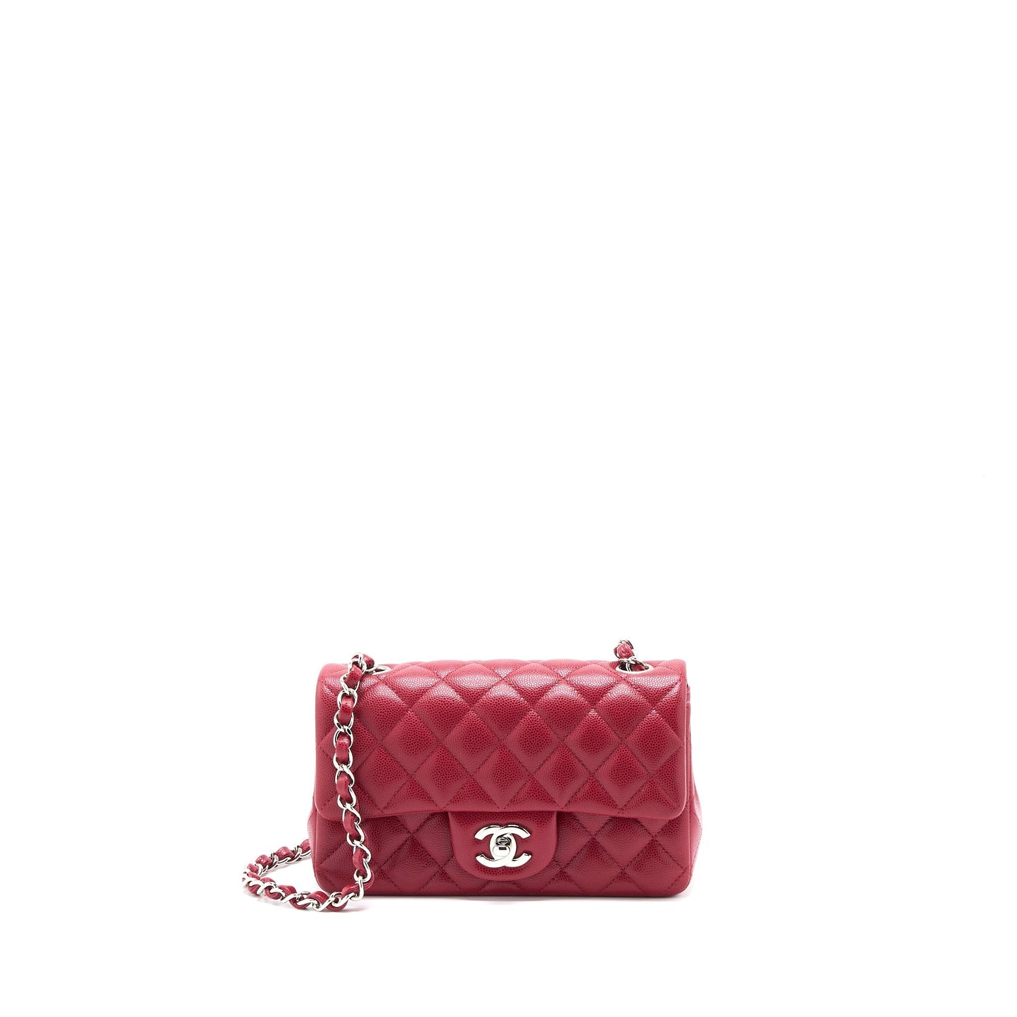 Chanel 18B Classic Mini Rectangular Flap Bag Caviar Dark Pink