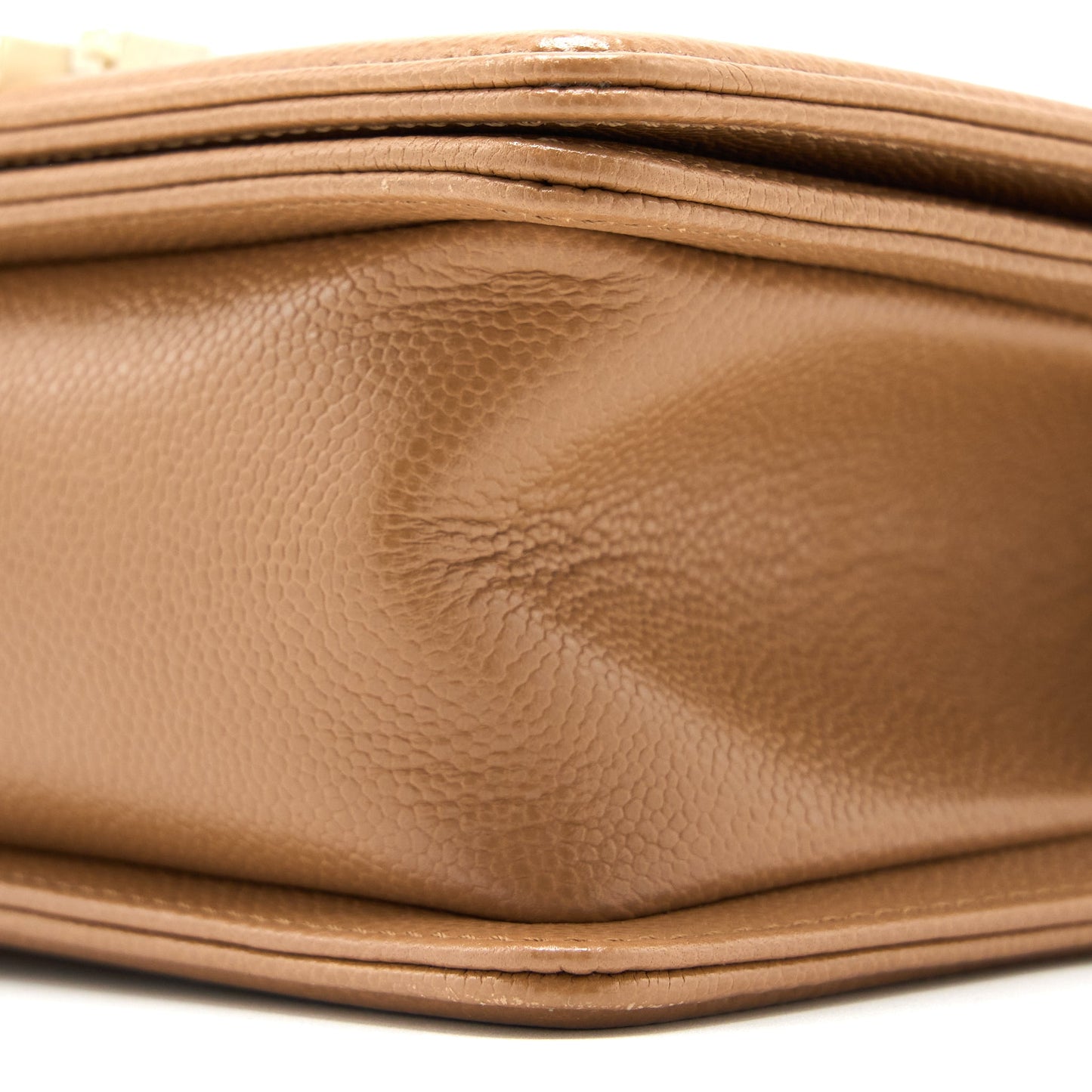 Chanel 21K Small Boy Bag Caviar Camel L (Microchip)