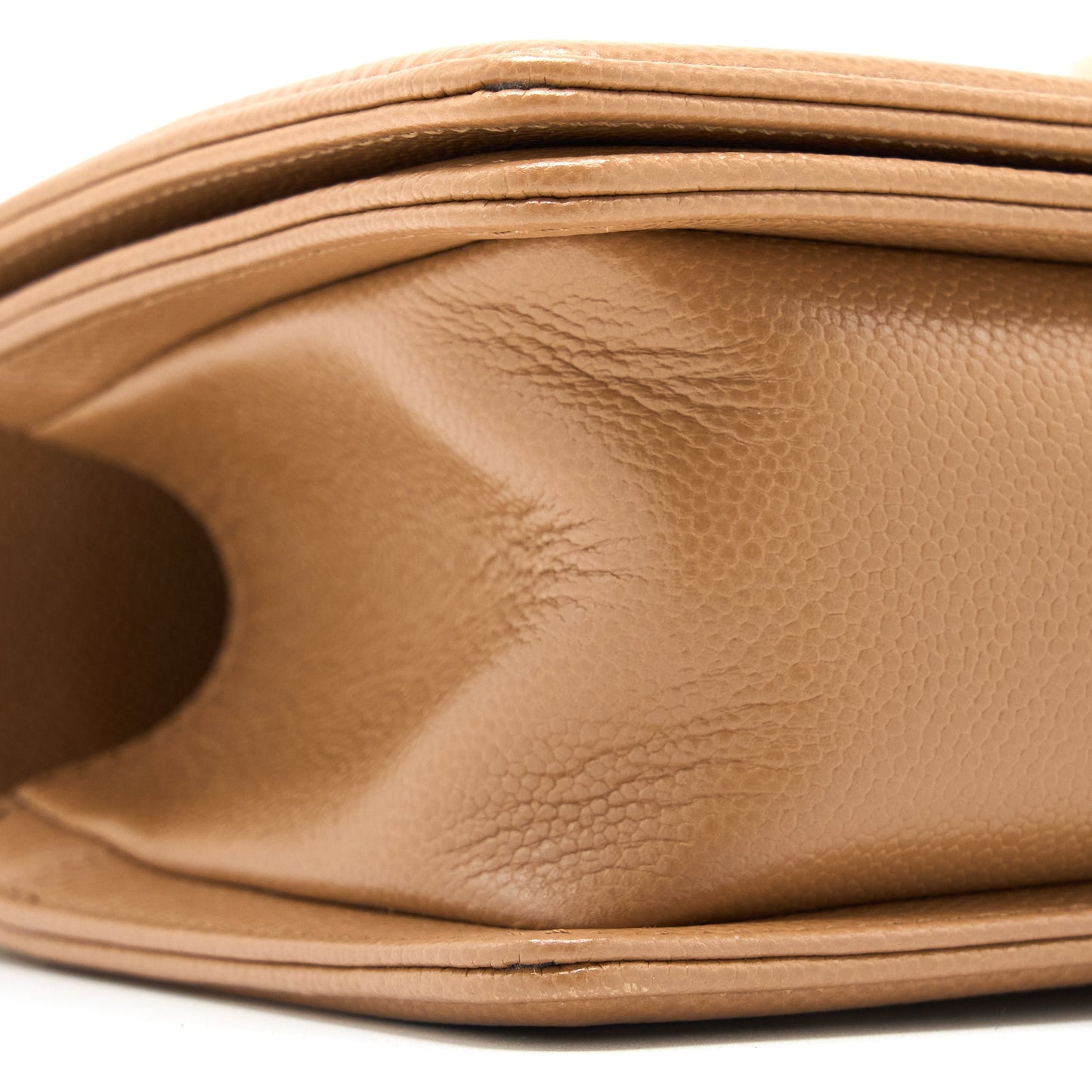 Chanel 21K Small Boy Bag Caviar Camel L (Microchip)