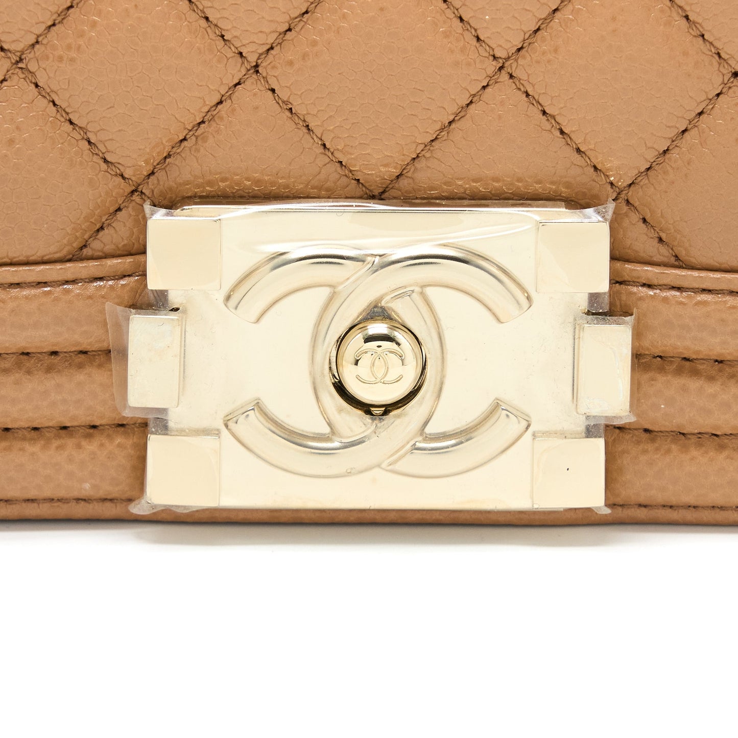 Chanel 21K Small Boy Bag Caviar Camel L (Microchip)