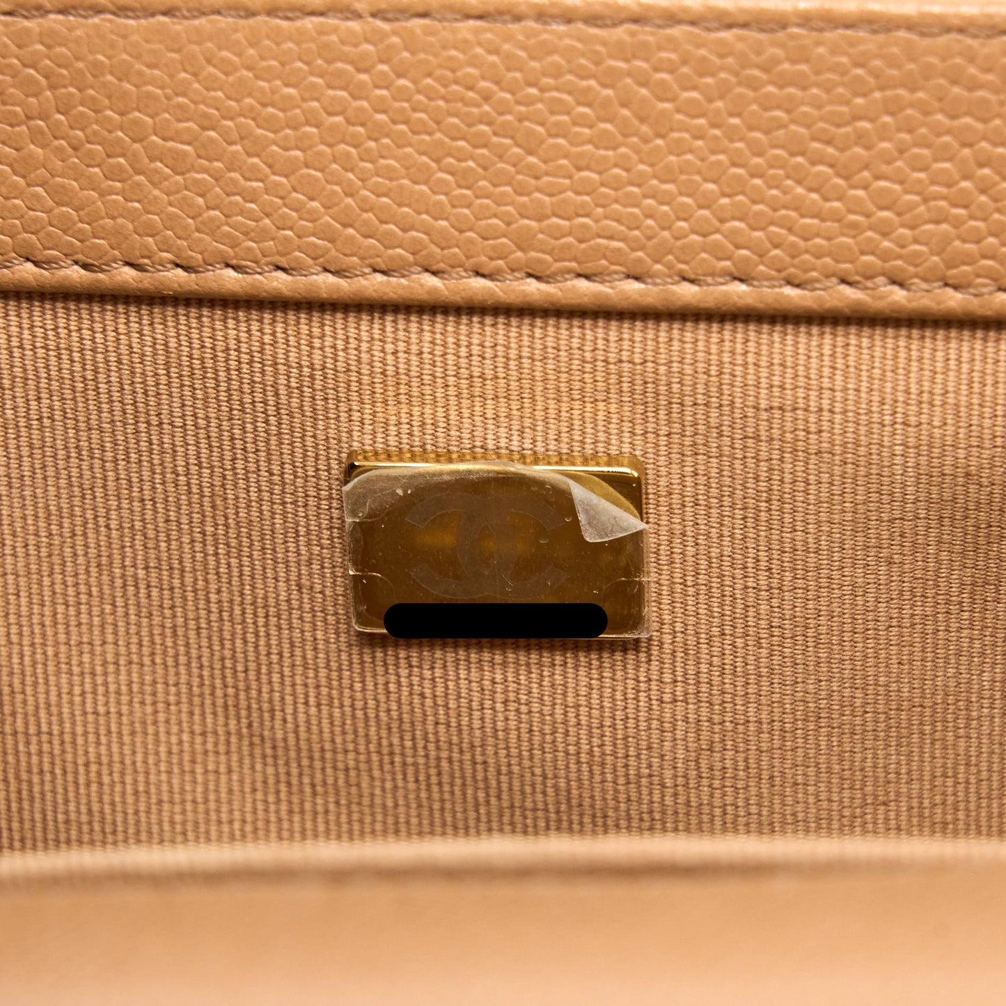 Chanel 21K Small Boy Bag Caviar Camel L (Microchip)