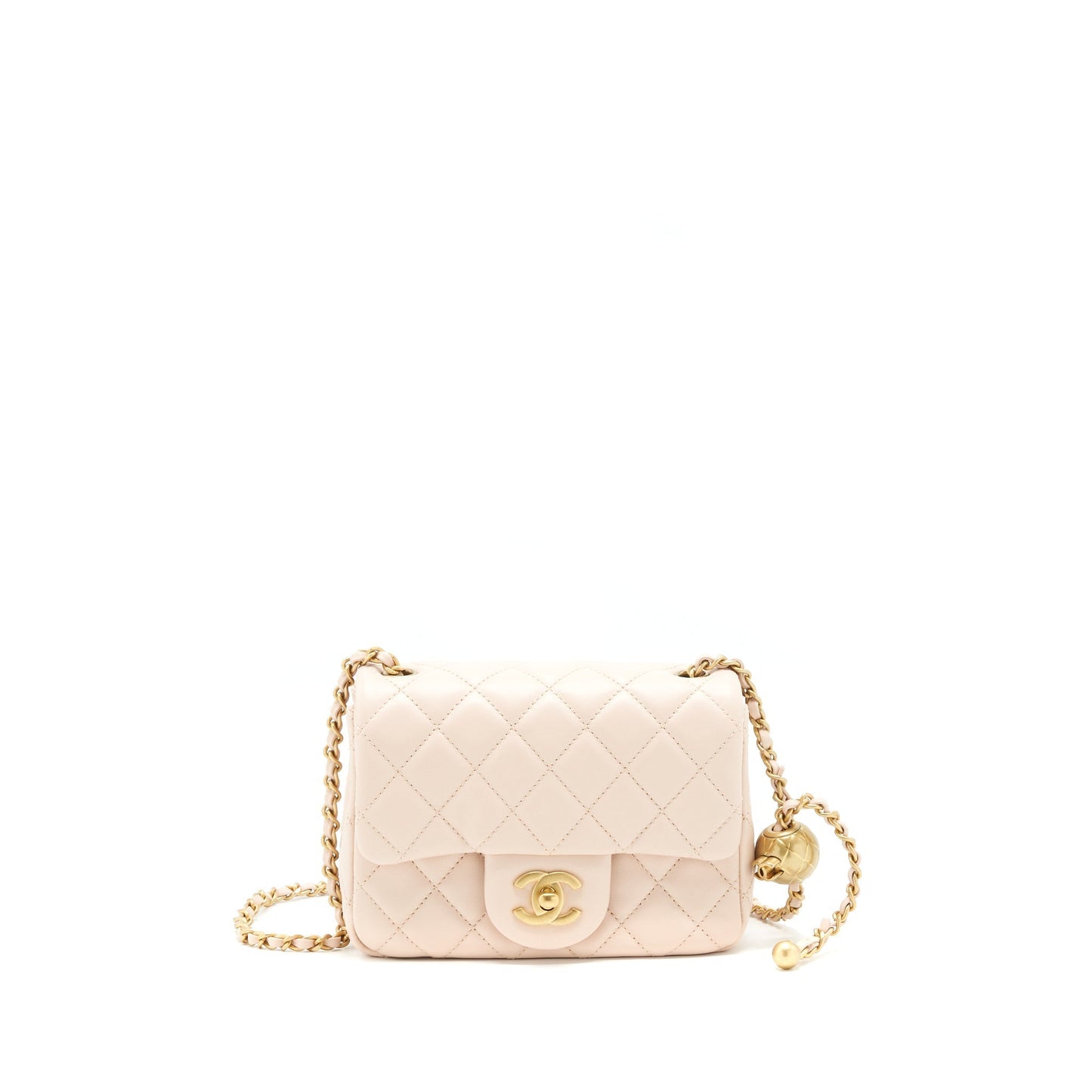 Chanel 22C Pearl Crush Mini Square Flap Bag Lambskin Light Pink