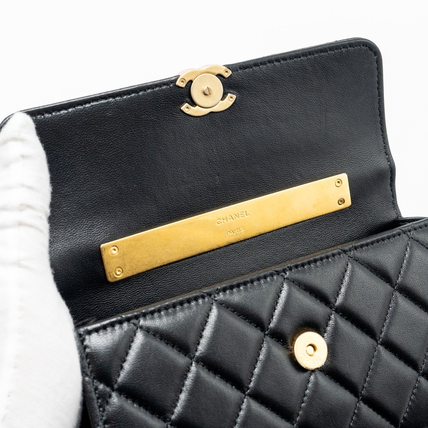 Chanel 22b Enamel Top Handle Flap Bag Lambskin Black  (Microchip)