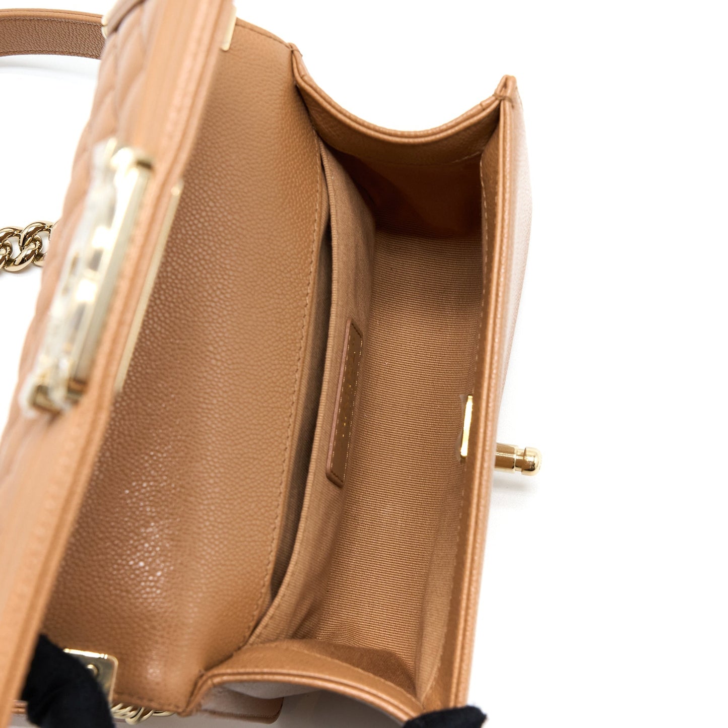 Chanel 21K Small Boy Bag Caviar Camel L (Microchip)