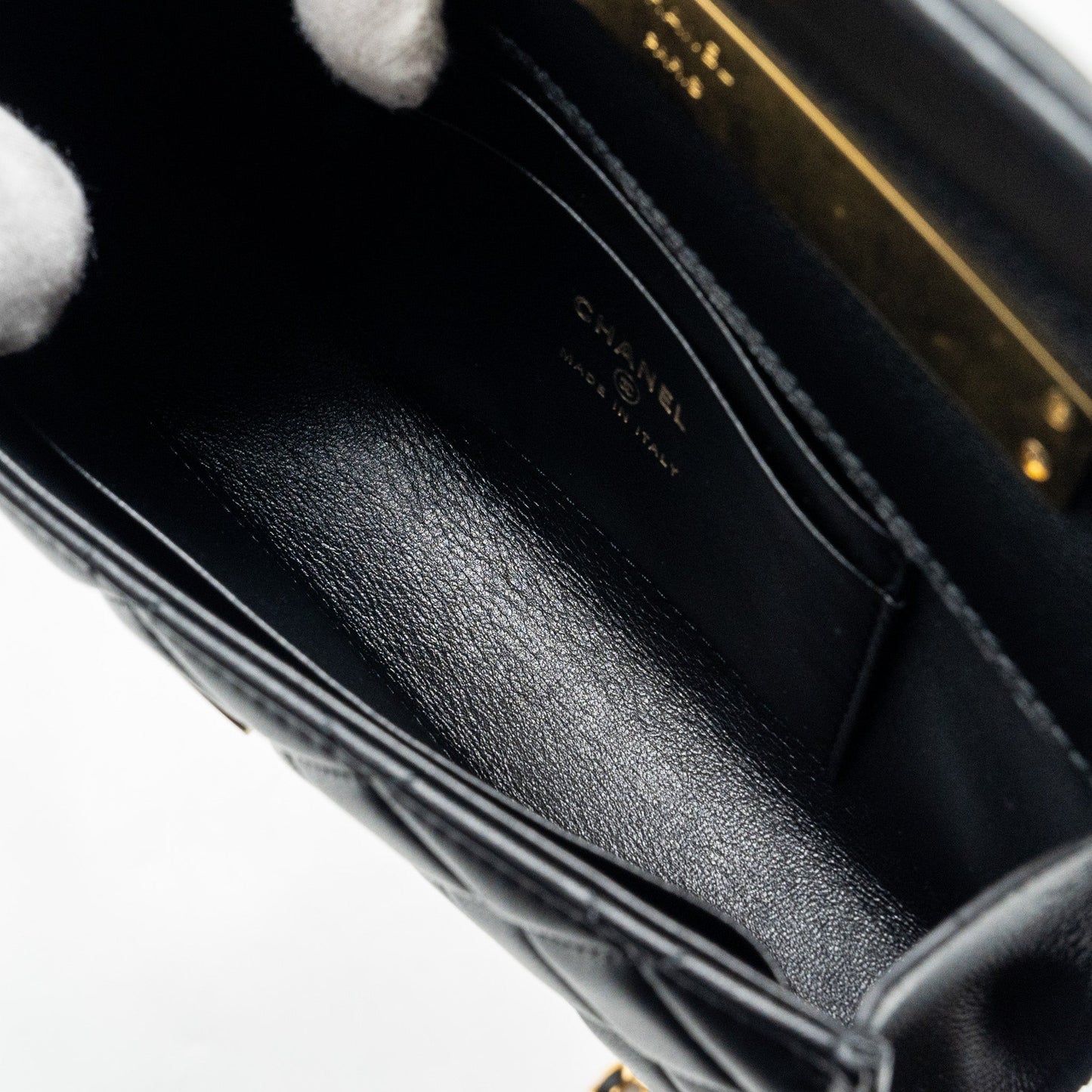 Chanel 22b Enamel Top Handle Flap Bag Lambskin Black  (Microchip)