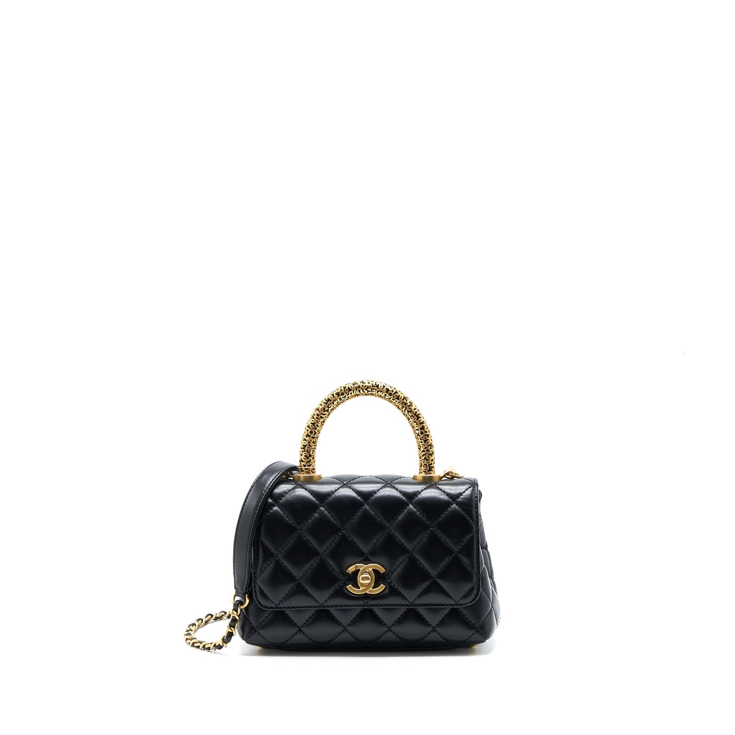 Chanel 22A Mini Coco Handle with Detailed Letter Handle Calfskin Black Brushed  (Microchip)
