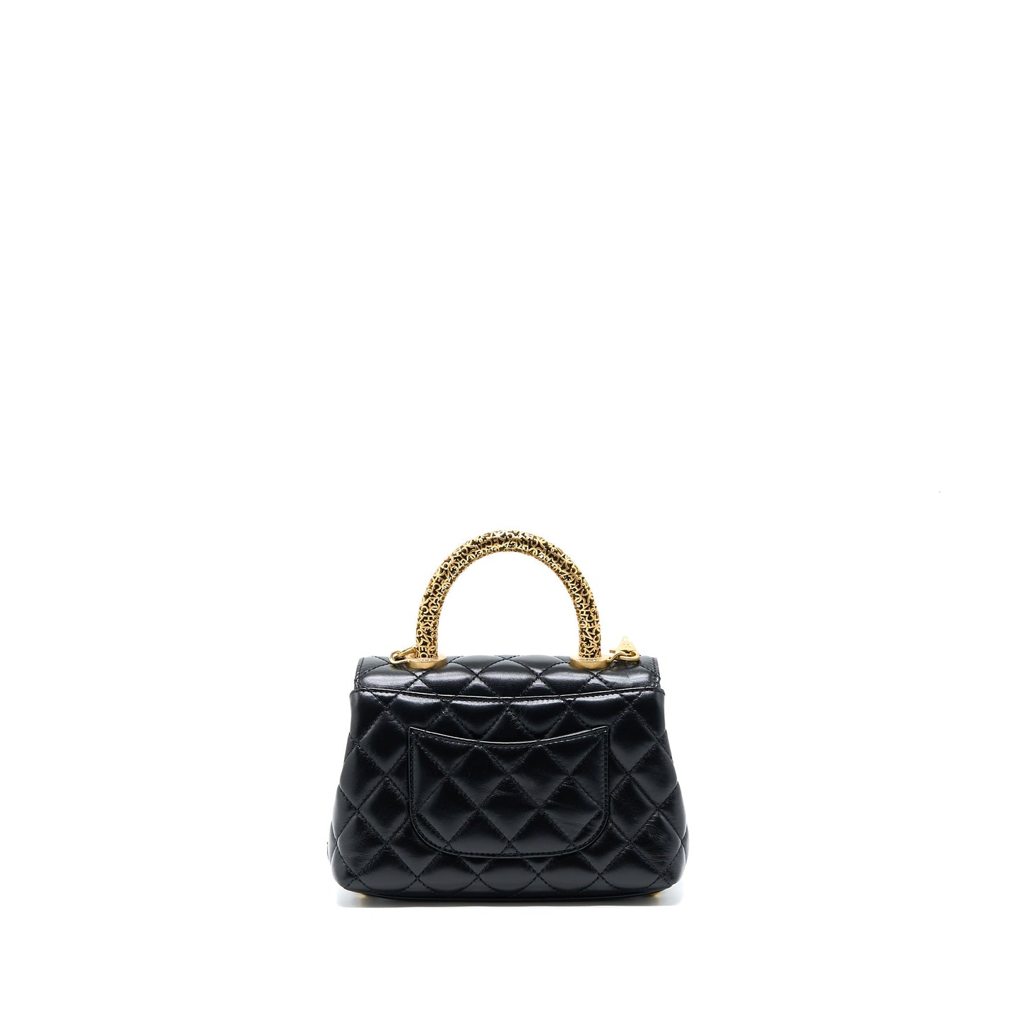 Chanel 22A Mini Coco Handle with Detailed Letter Handle Calfskin Black Brushed  (Microchip)