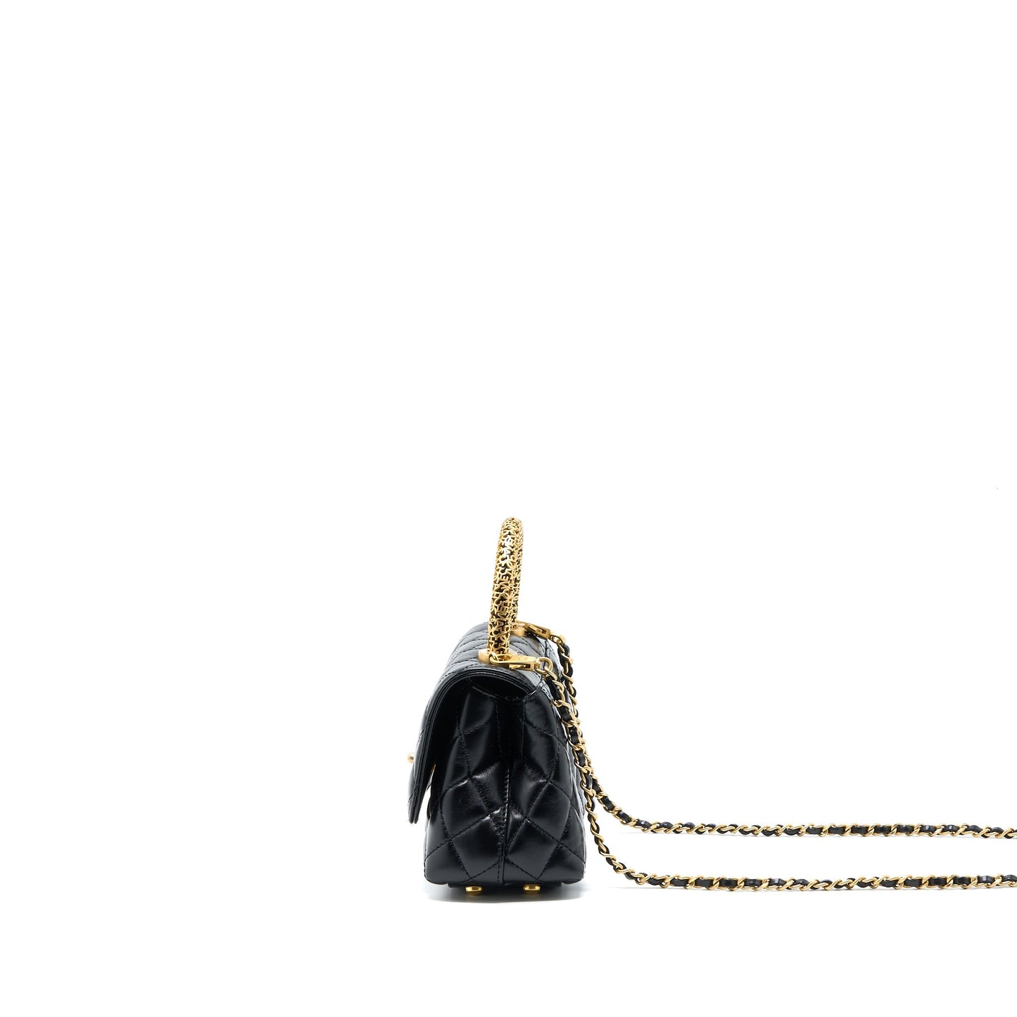 Chanel 22A Mini Coco Handle with Detailed Letter Handle Calfskin Black Brushed  (Microchip)