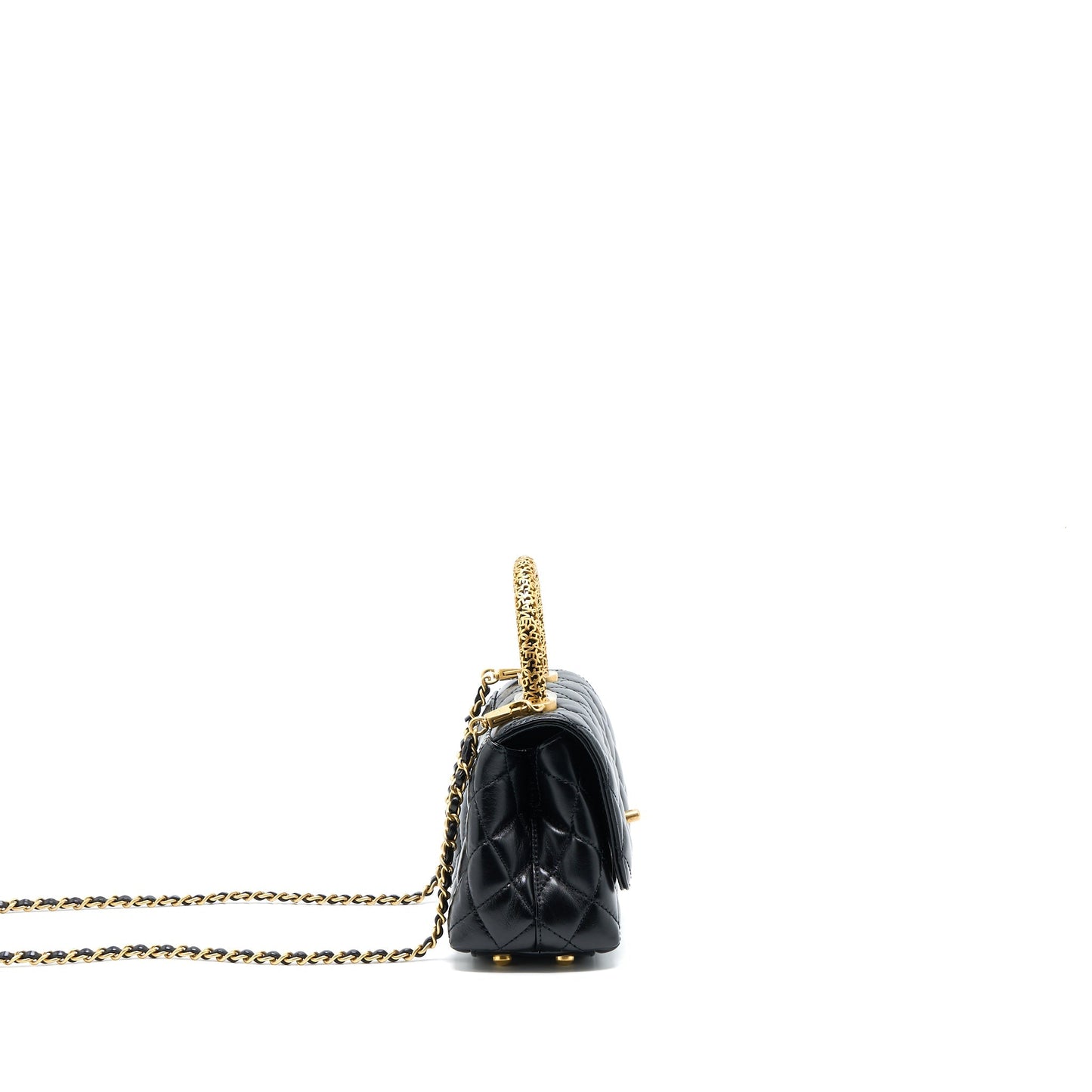 Chanel 22A Mini Coco Handle with Detailed Letter Handle Calfskin Black Brushed  (Microchip)