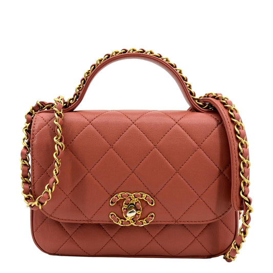 Chanel Infinity Chain Quilted Leather Crossbody Bag Pink