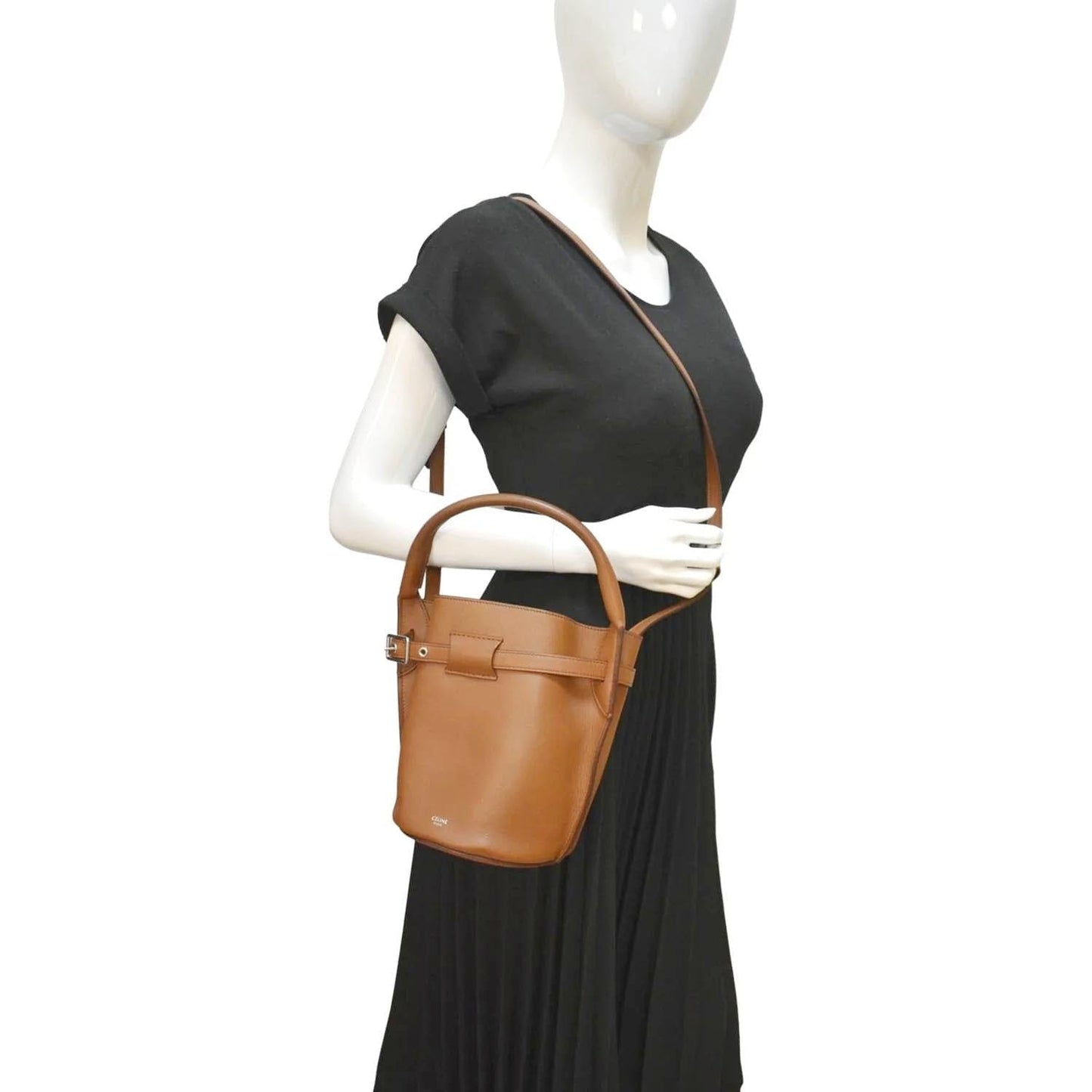 CELINE Big Bag Nano Bucket Leather Shoulder Bag Tan