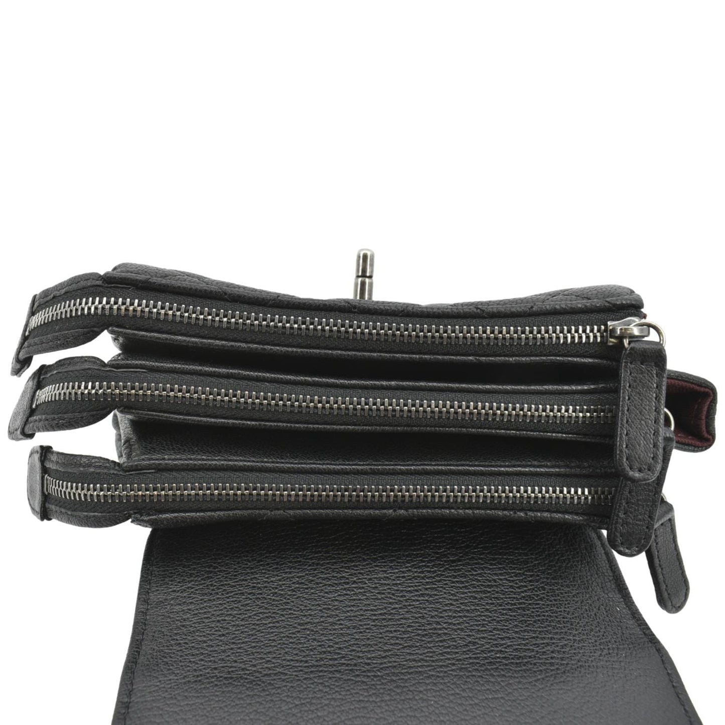 CHANEL CC Waiter Flap Goatskin Leather Crossbody Bag Black