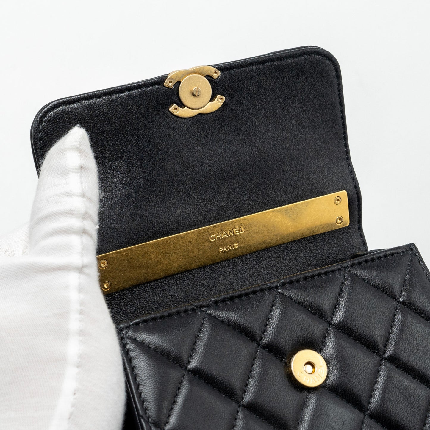 Chanel 22B Enamel Top handle Mini Flap Bag Lambskin Black  (Microchip)