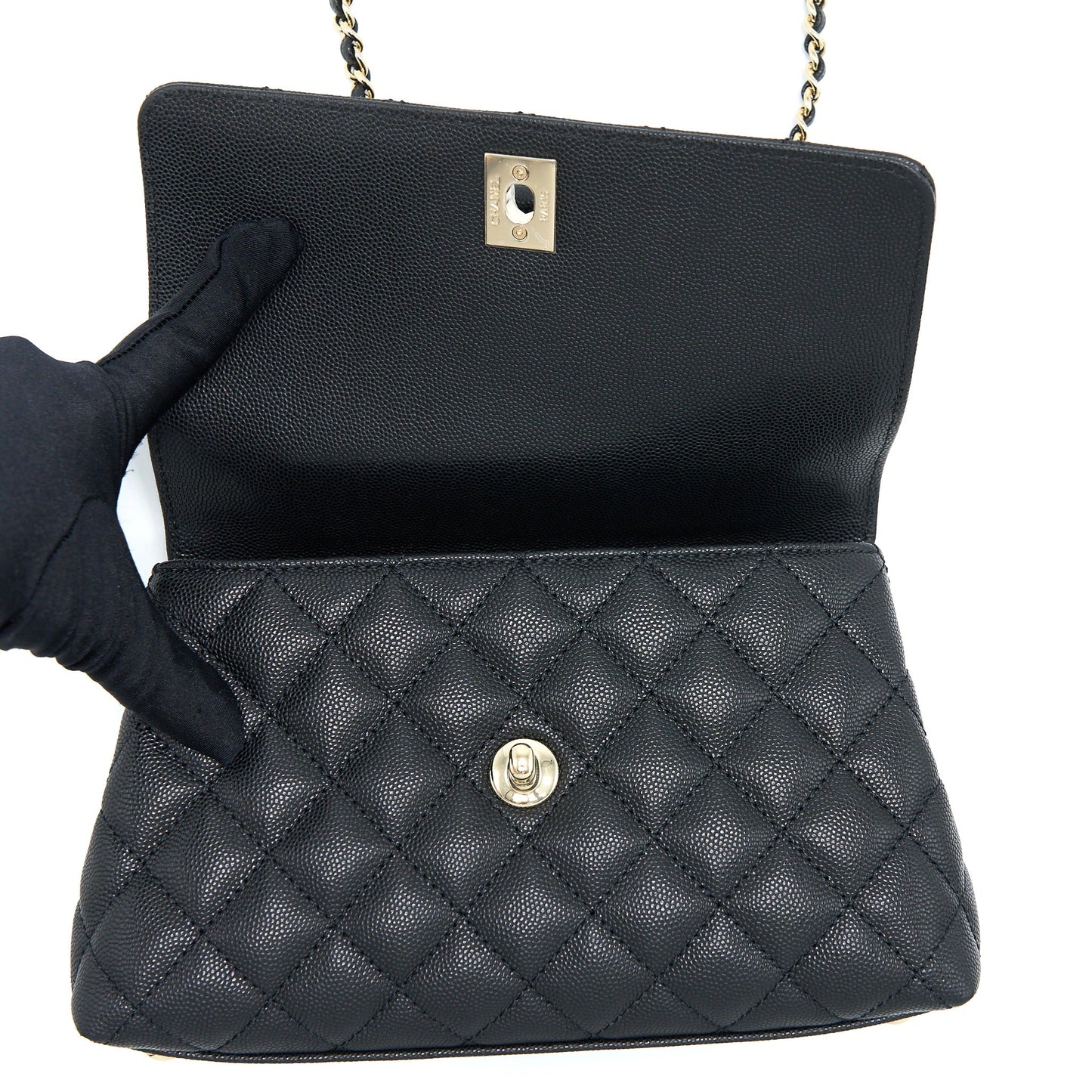 Chanel Coco Handle Caviar Black L(Microchip)