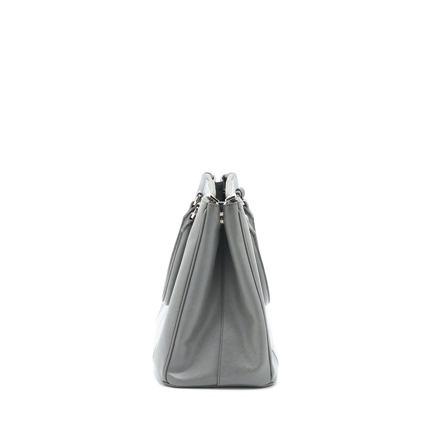 Prada Double Zip Tote Purse Saffiano Calfskin Multicolour Grey
