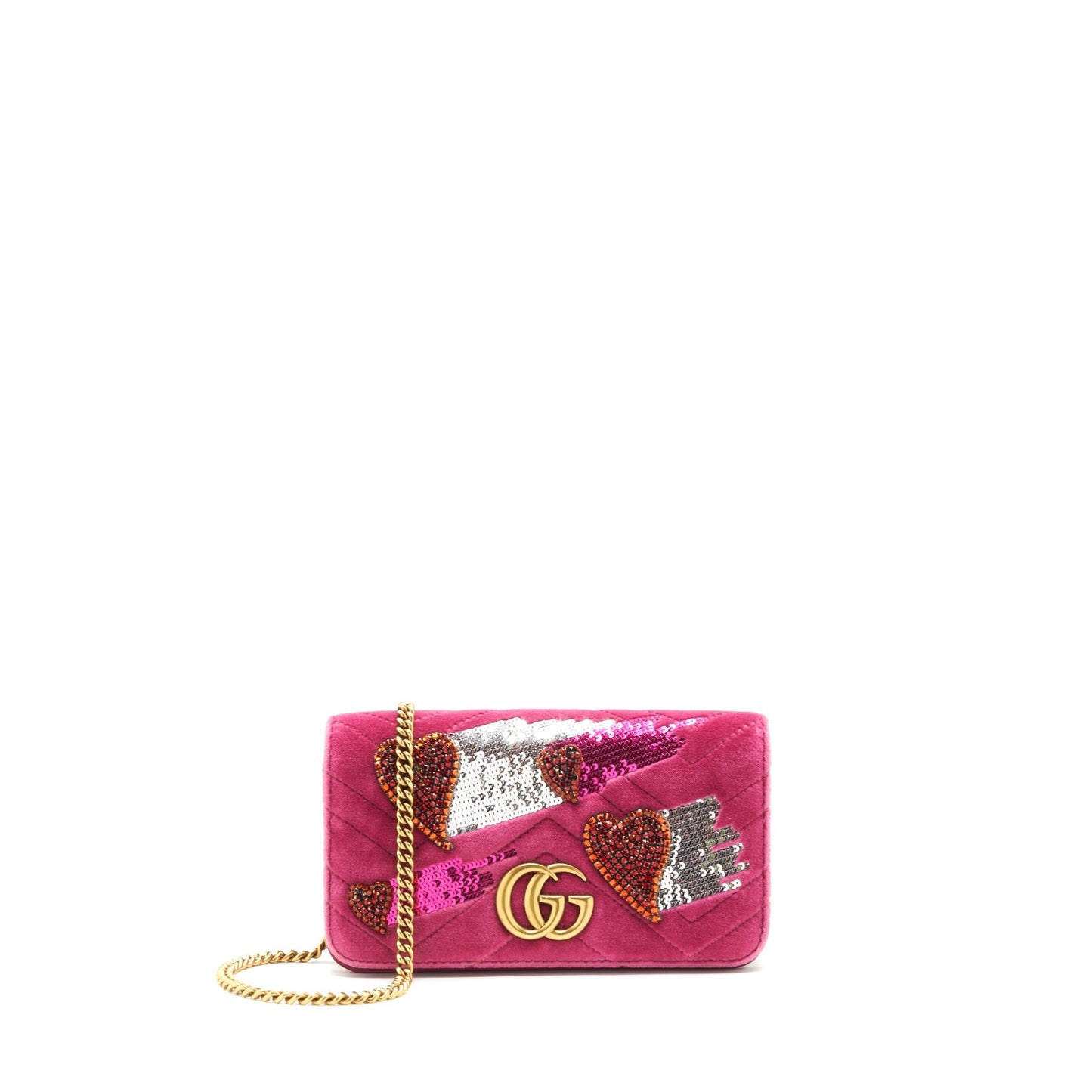 Gucci Velvet Wallet with chain pink  limited edition